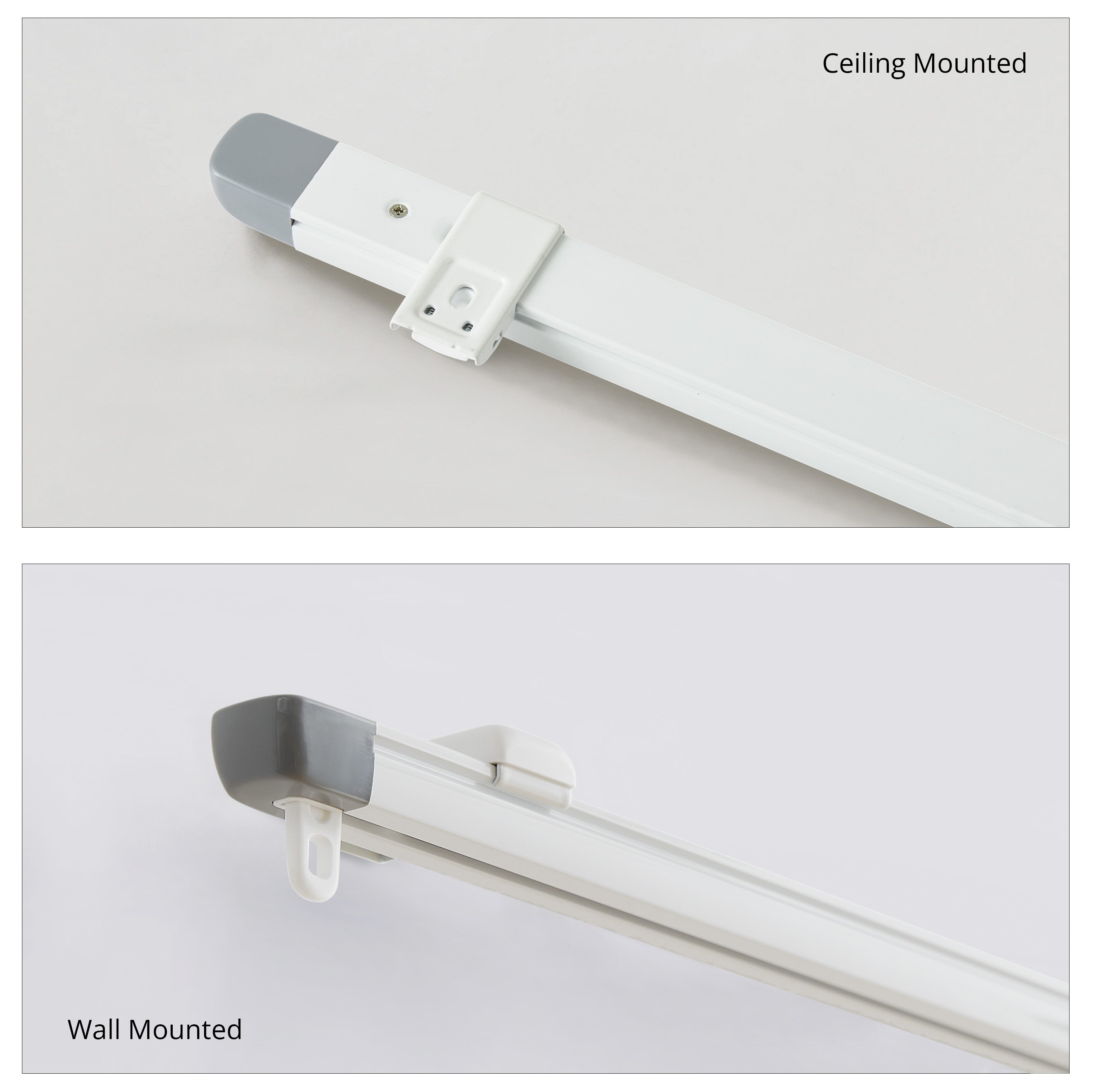 Riven 2 adjustable curtain track showcasing different installation methods in a product image