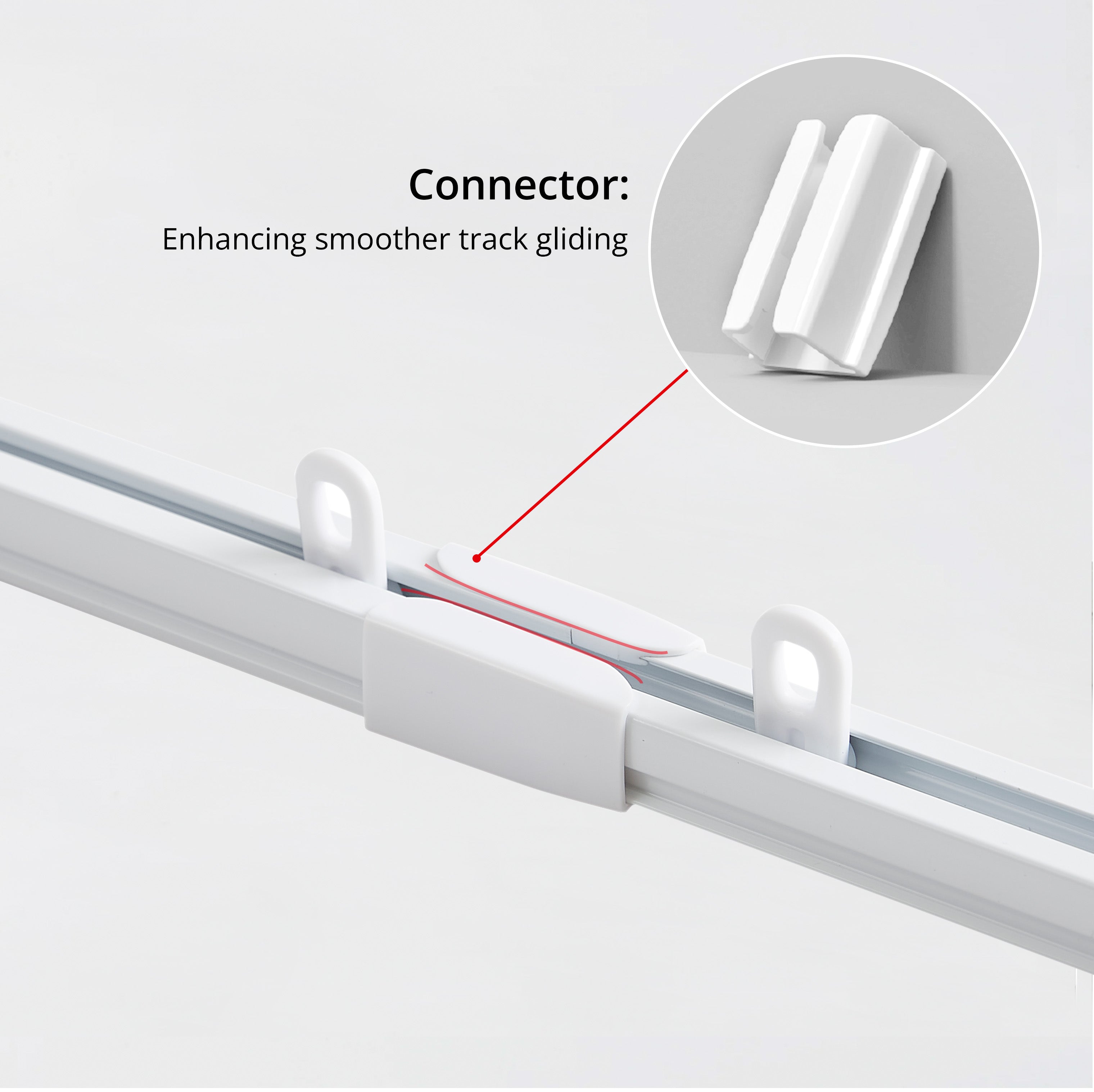 Riven 5 adjustable curtain track showcasing connector function in a product image