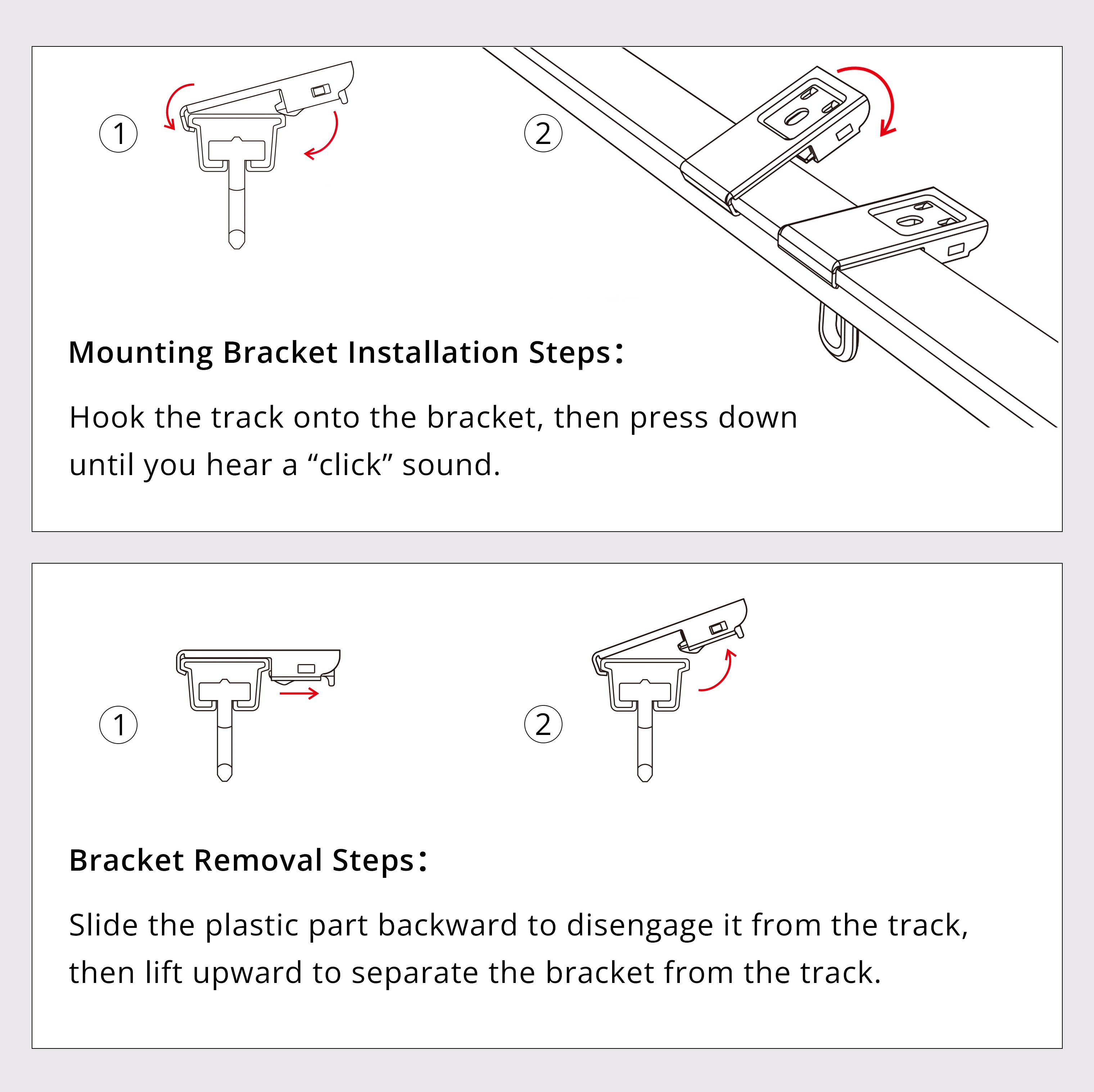 Riven 6 adjustable curtain track showcasing installation and disassembly instructions in a product image
