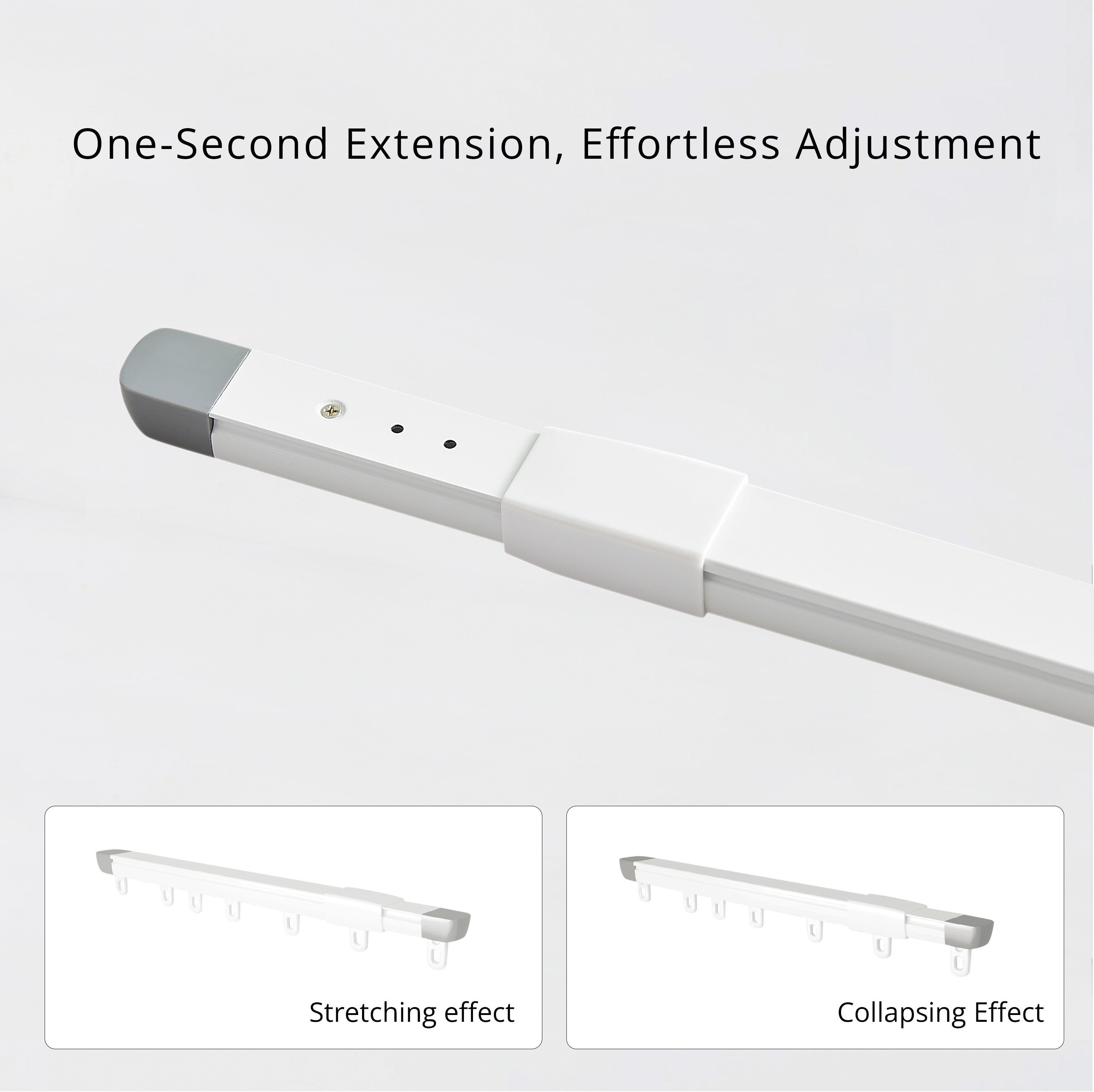 Riven 8 adjustable curtain track showcasing stretching effect in a product image