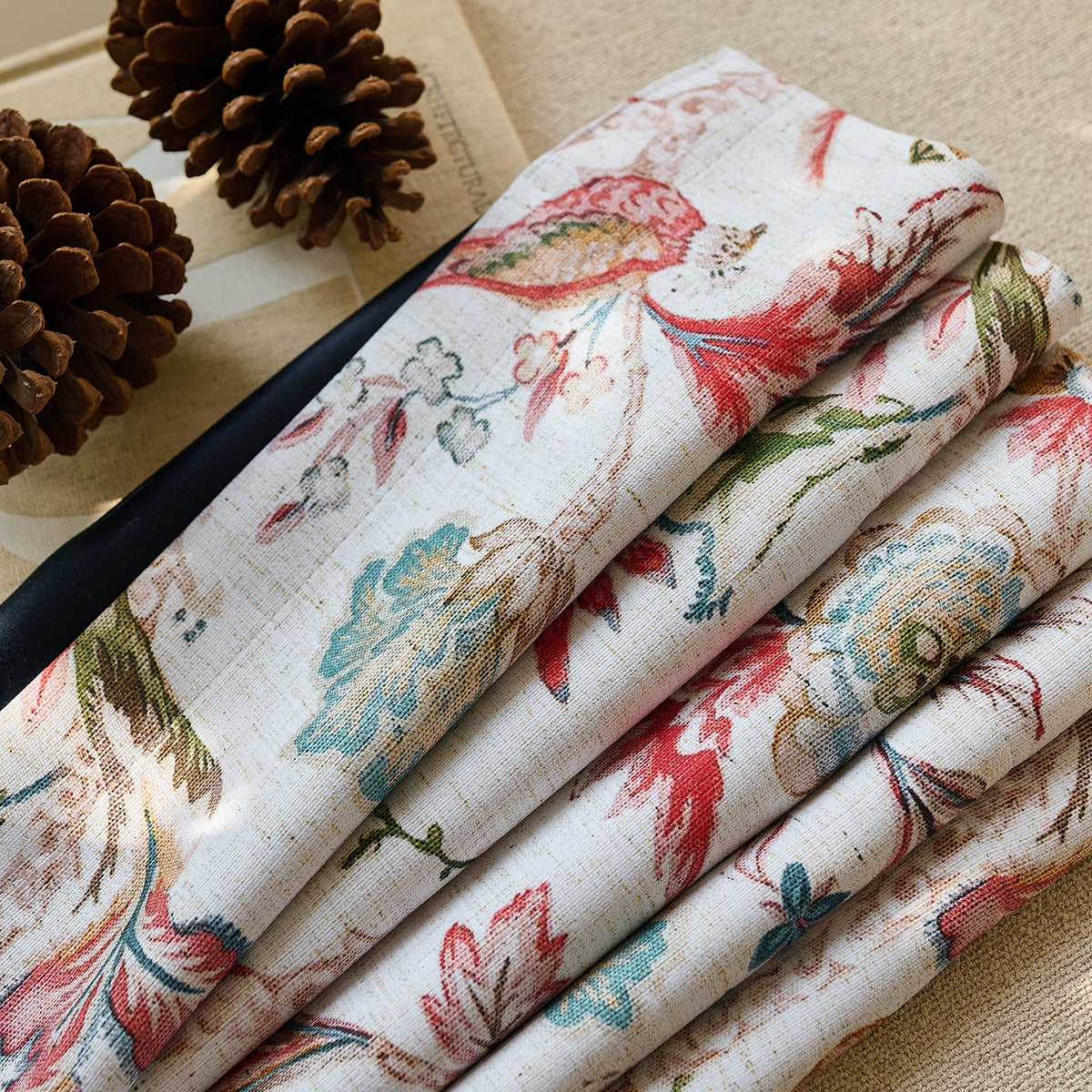 Ada Antique Garden Birds Linen Textured Blackout Drapes