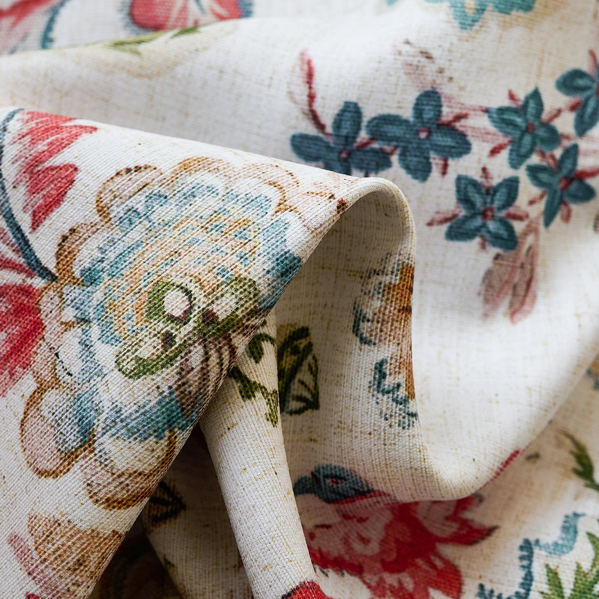 Ada Antique Garden Birds Linen Textured Blackout Drapes