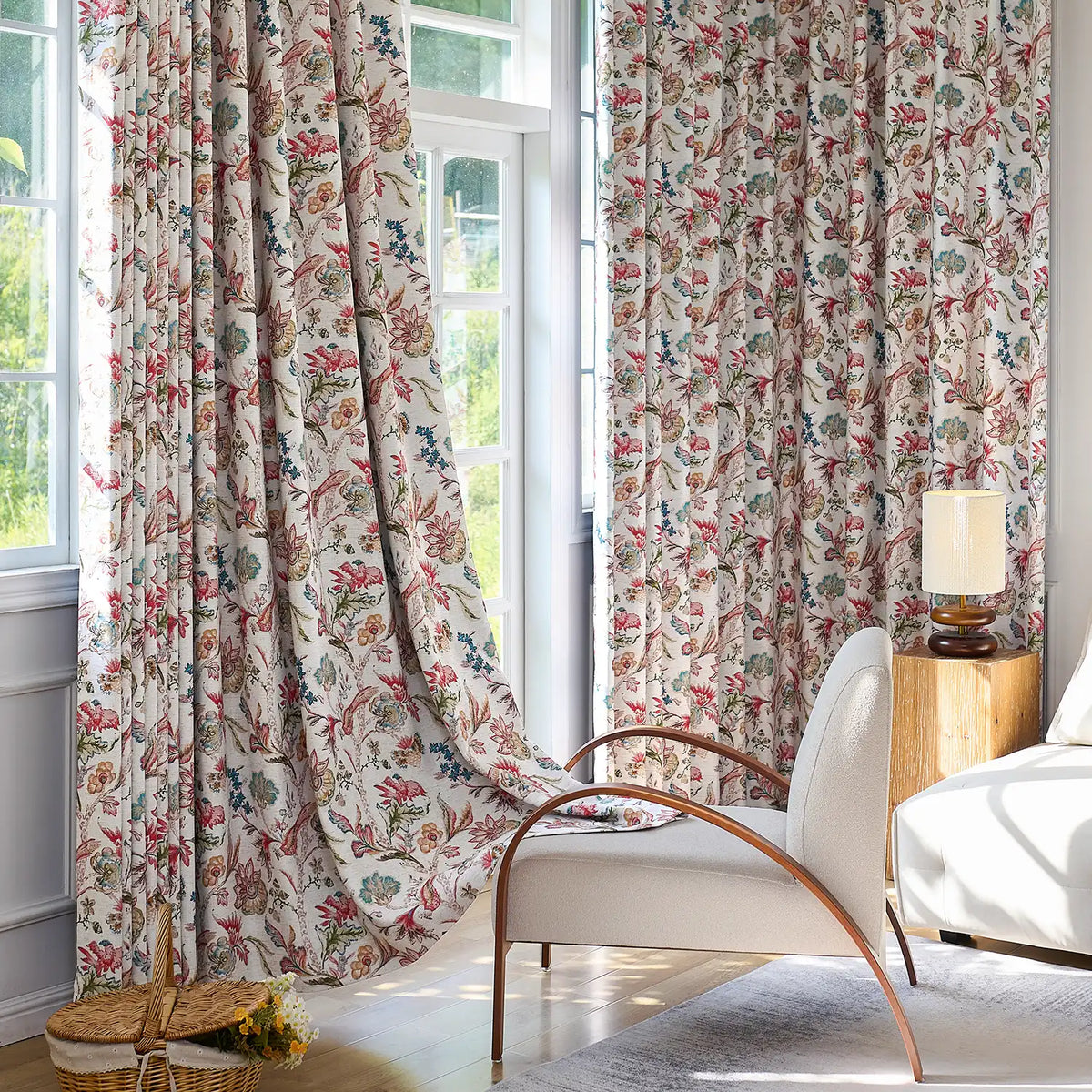 Ada Antique Garden Birds Linen Textured Blackout Drapes