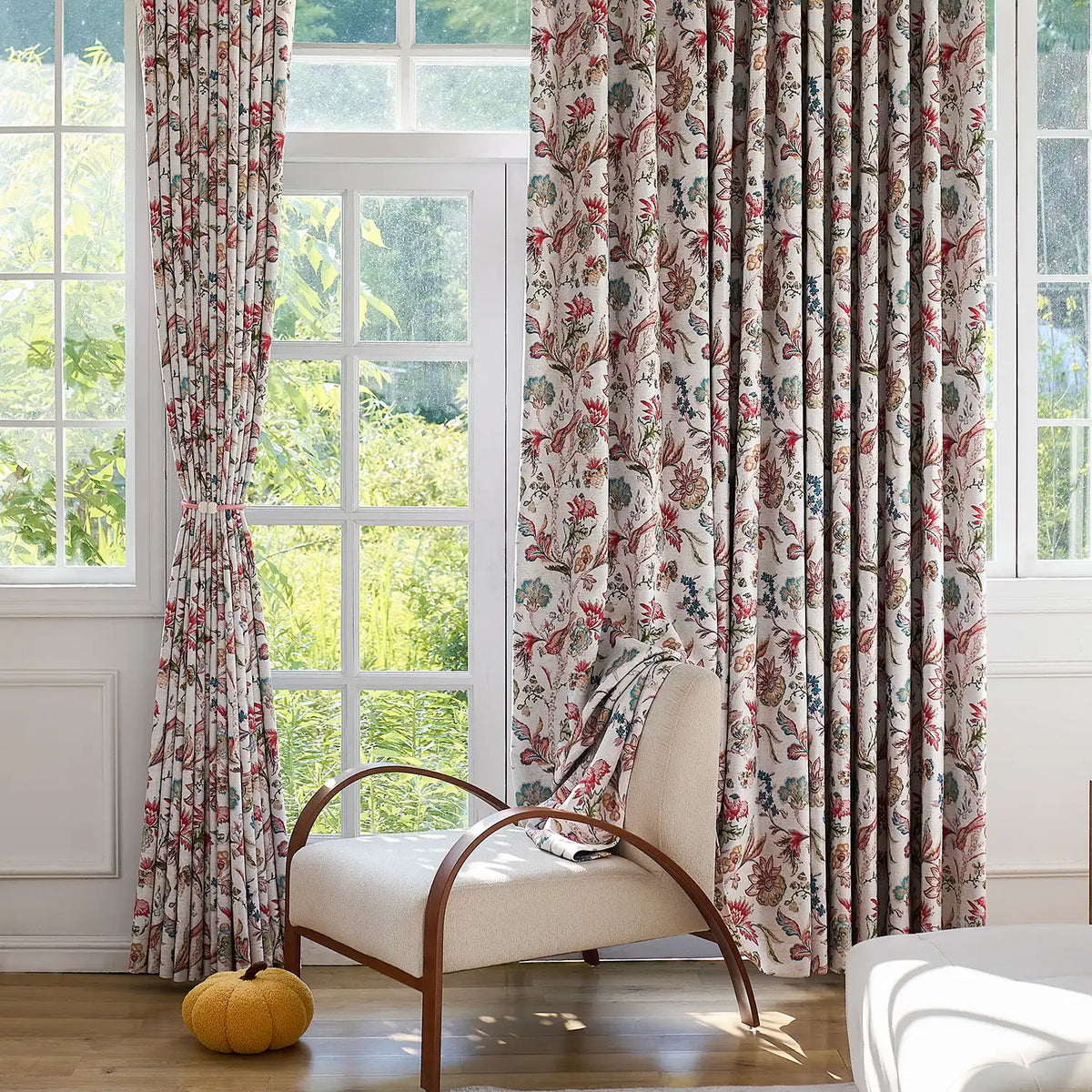 Ada Antique Garden Birds Linen Textured Blackout Drapes