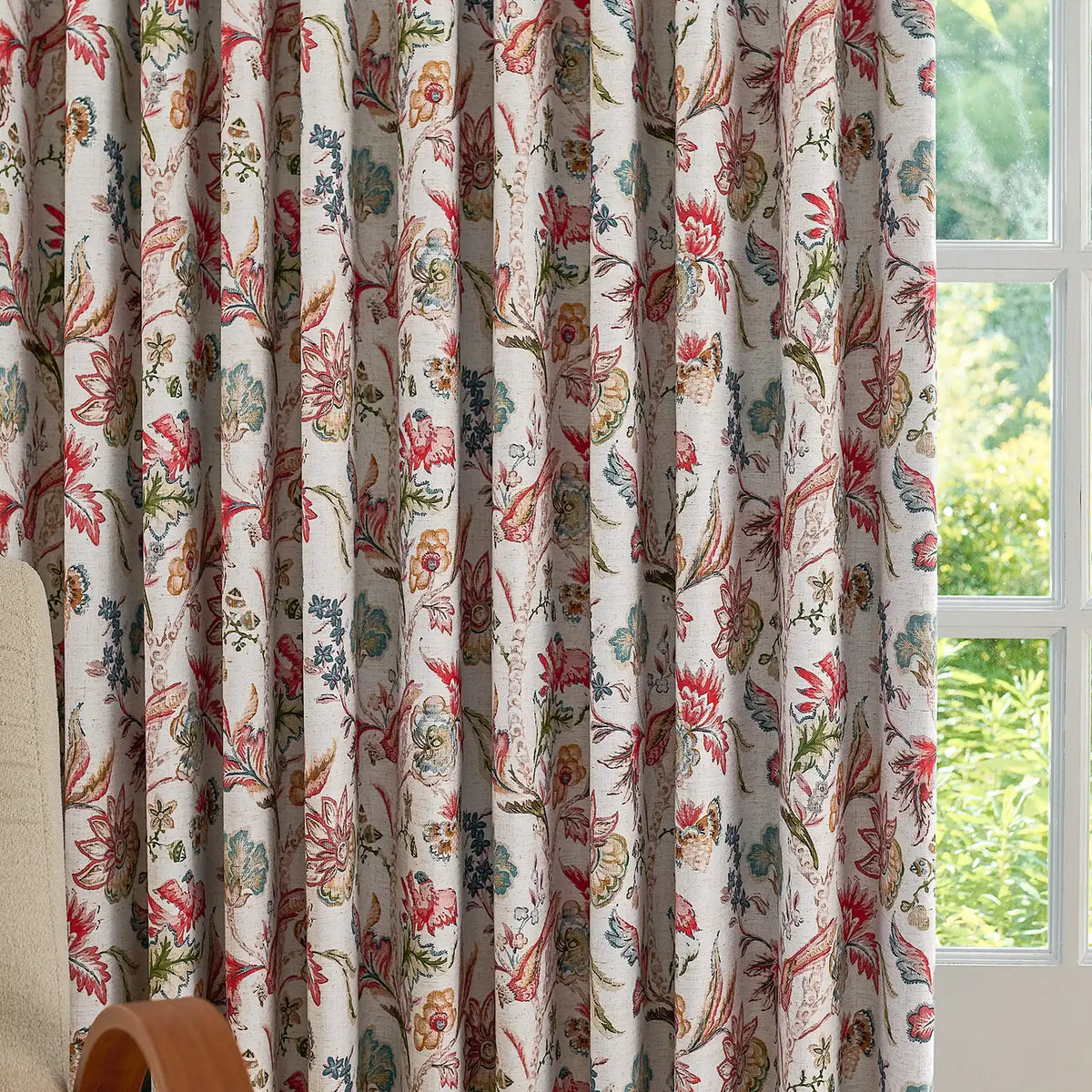 Ada Antique Garden Birds Linen Textured Blackout Drapes