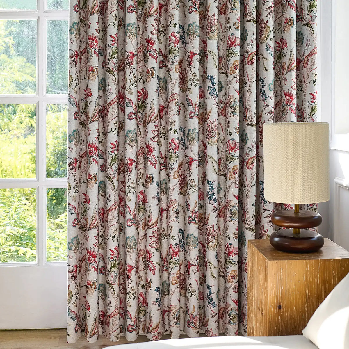 Ada Antique Garden Birds Linen Textured Blackout Drapes