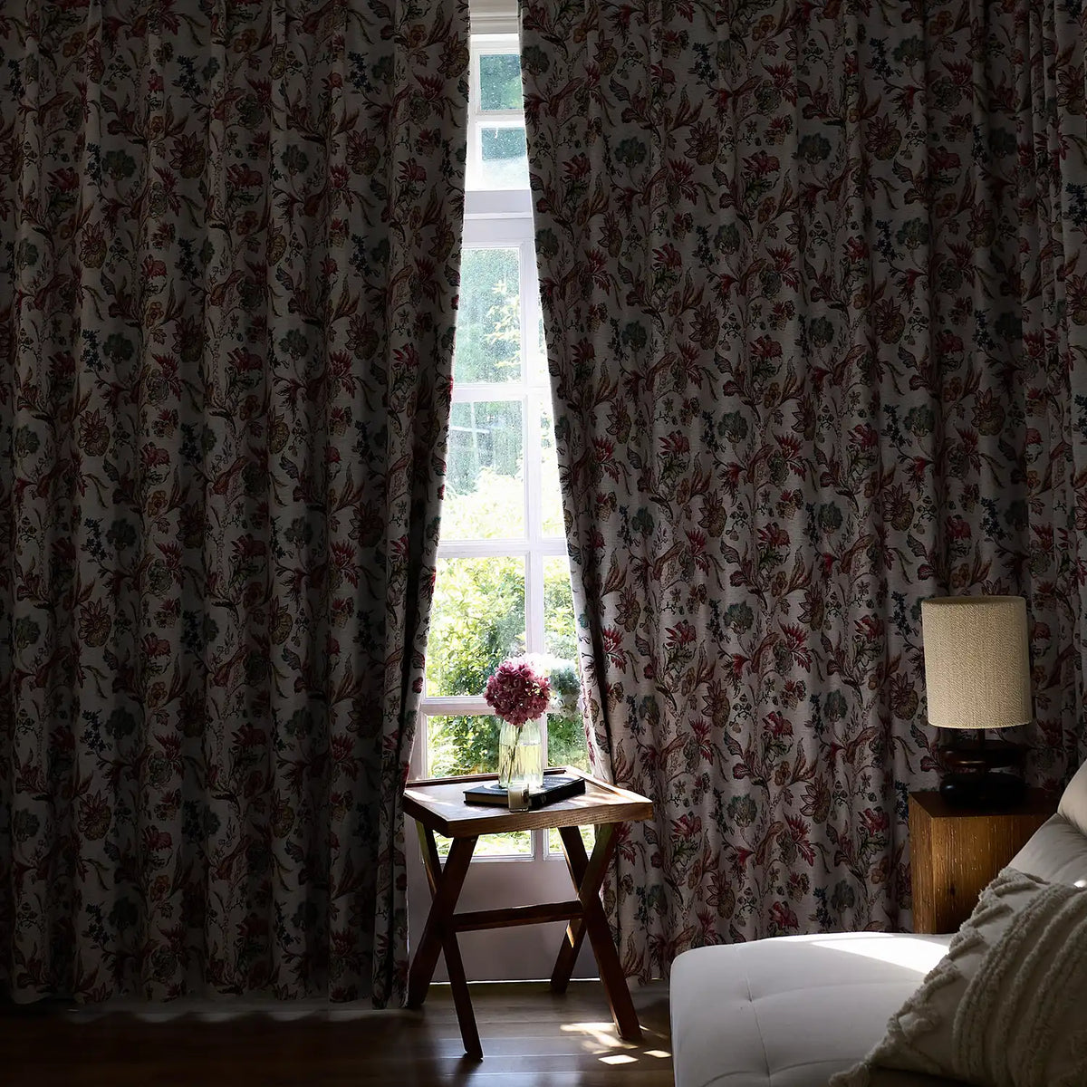 Ada Antique Garden Birds Linen Textured Blackout Drapes