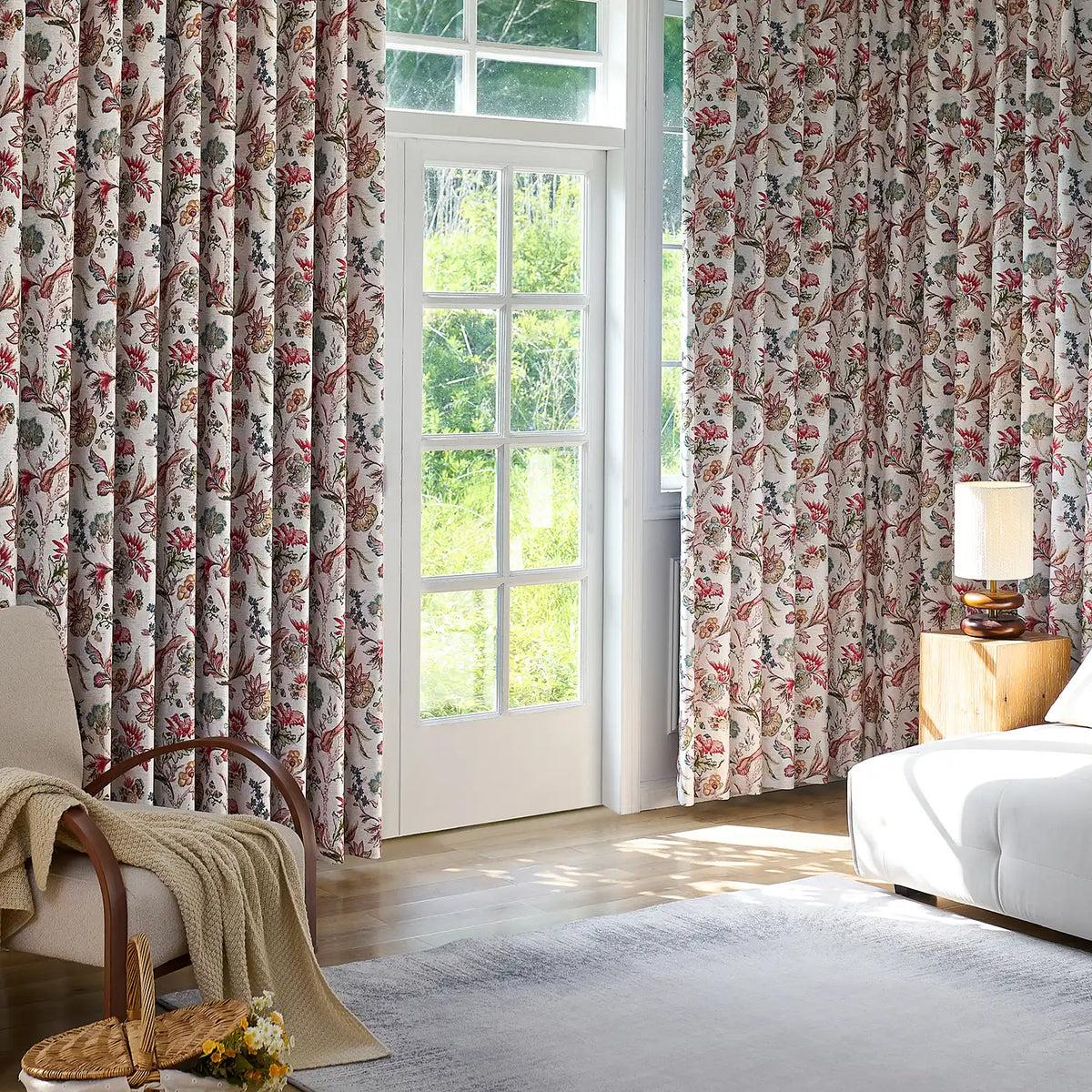 Ada Antique Garden Birds Linen Textured Blackout Drapes
