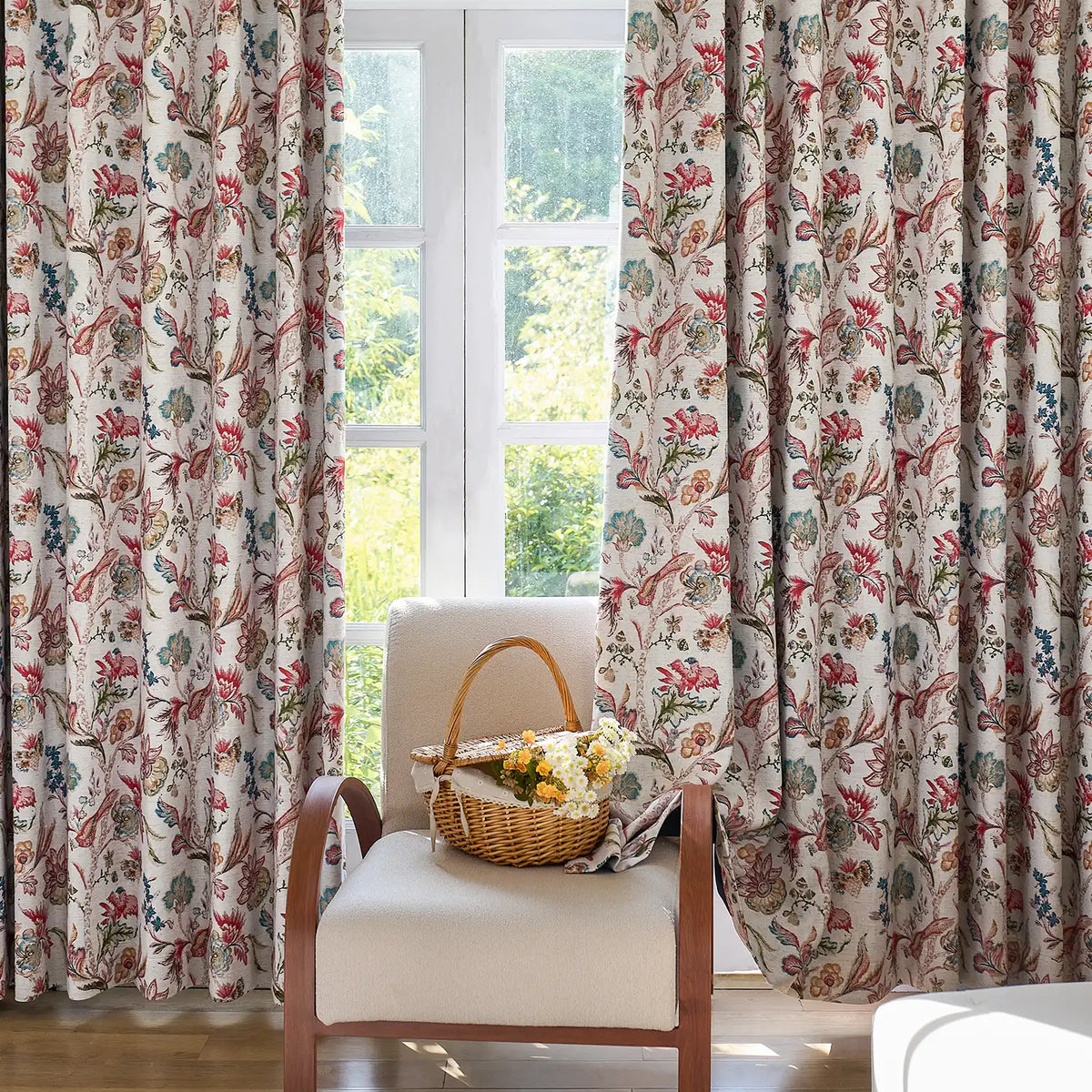 Ada Antique Garden Birds Linen Textured Blackout Drapes