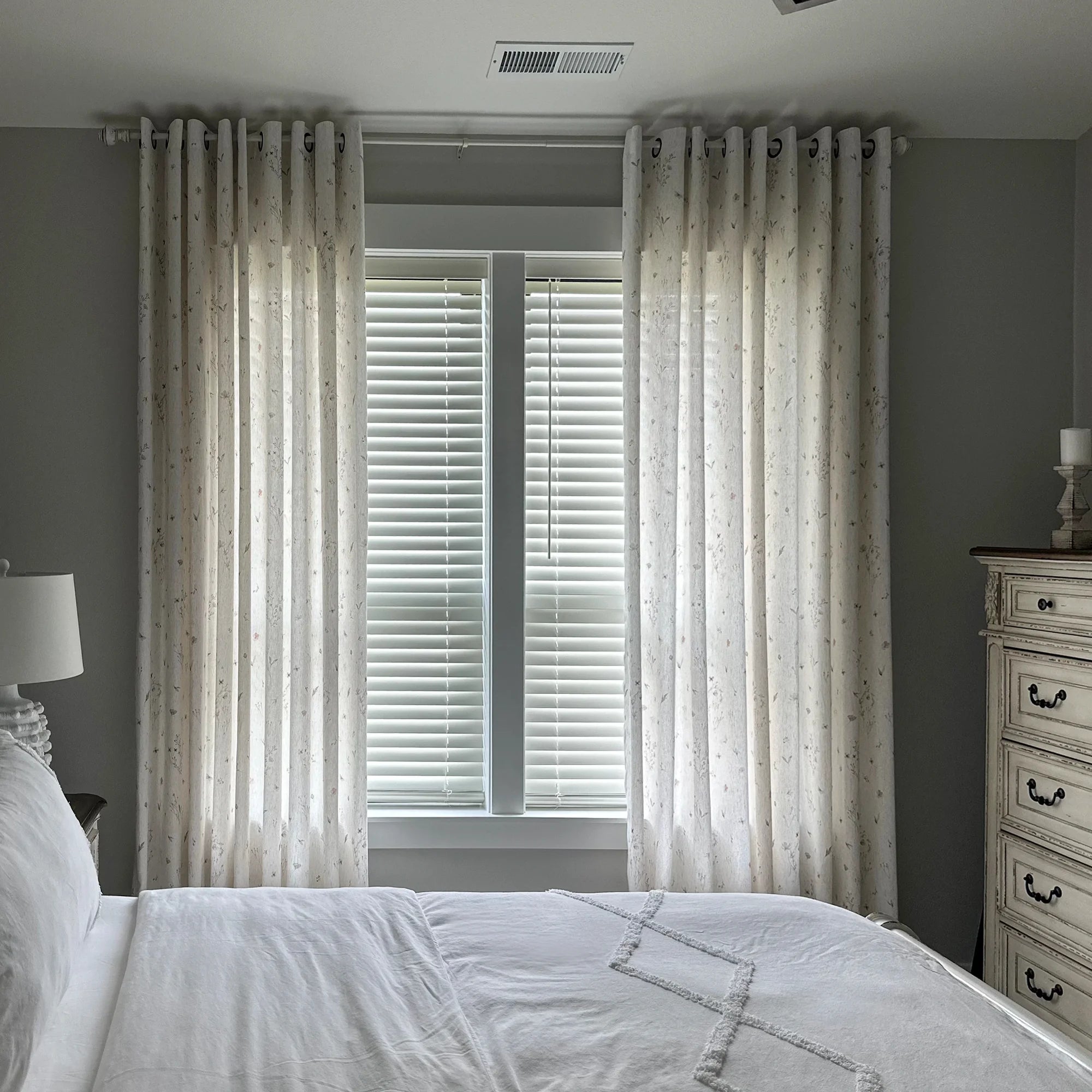 Adelise 800-1-2 mist beige linen textured floral sheer curtains showcasing floral design and light transmission