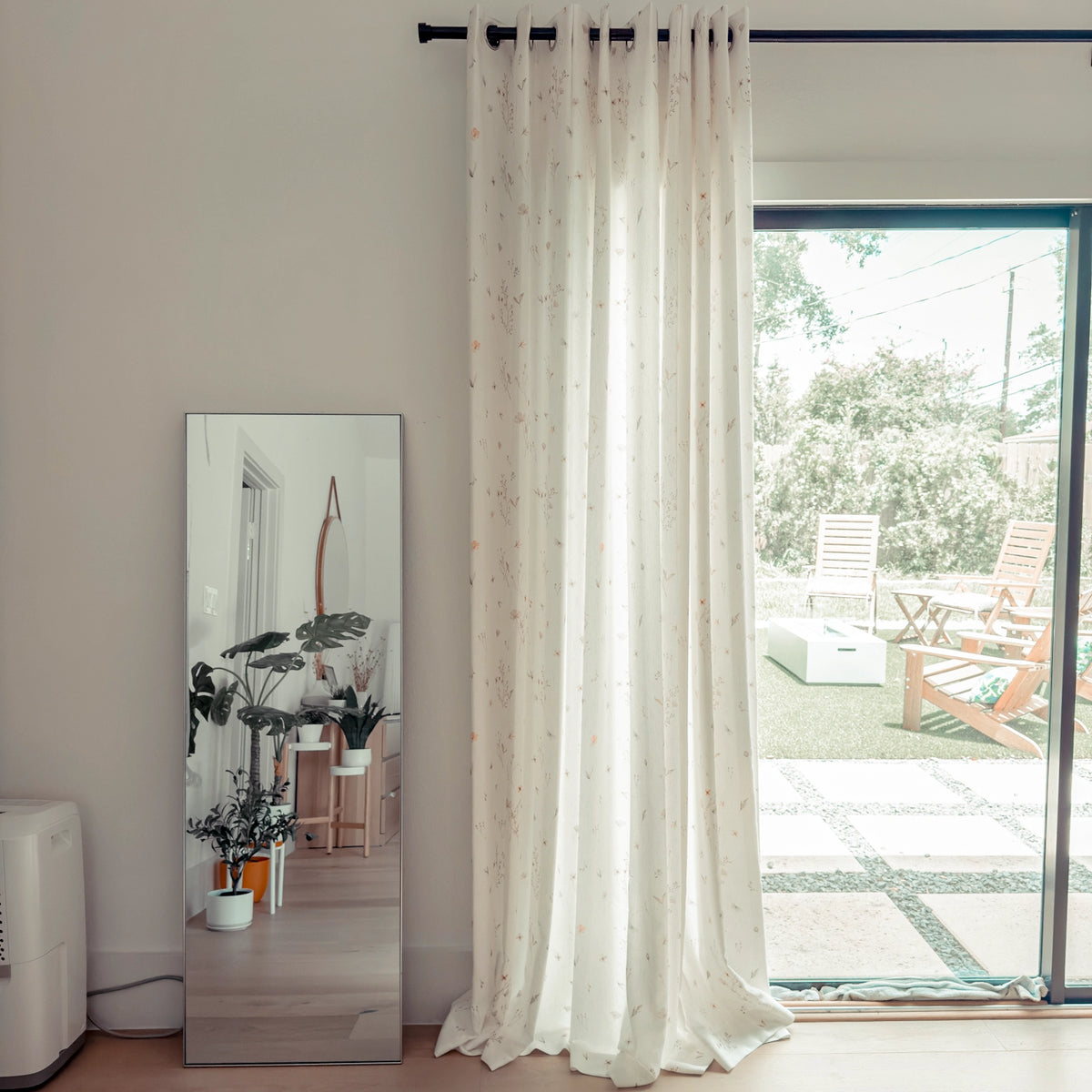Adelise 800-1-3 mist beige linen textured floral sheer curtains showcasing overall look and soft drape