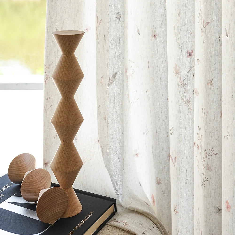 Adelise 800-1 scene 11 mist beige linen textured floral sheer curtains showcasing natural drape and light filtering
