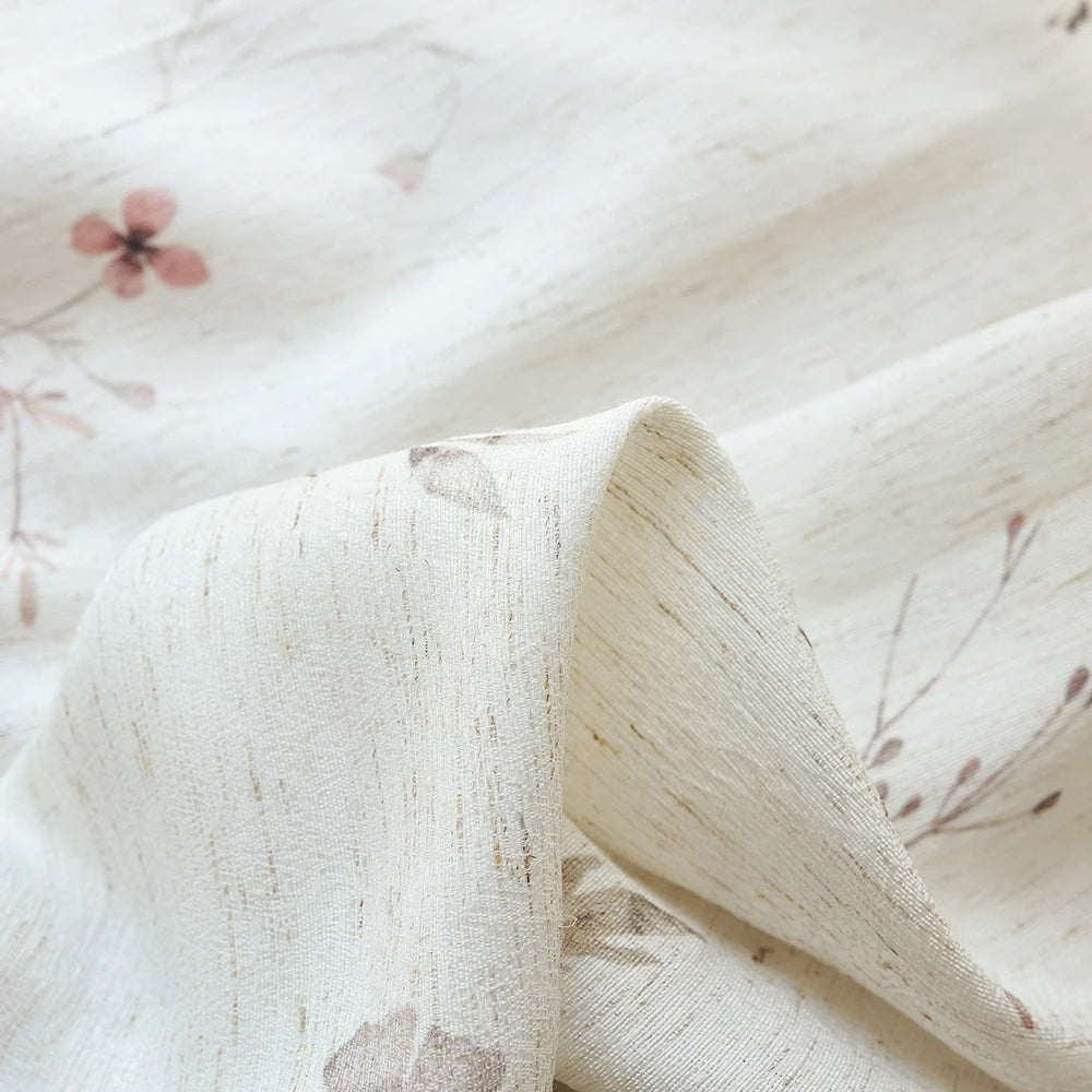 Adelise 800-1 scene 18 mist beige linen textured floral sheer curtains showcasing room decor effect and drape
