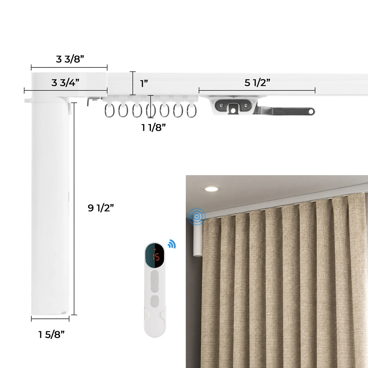 Aether Matter Rechargeable Smart Motorized Curtain Track