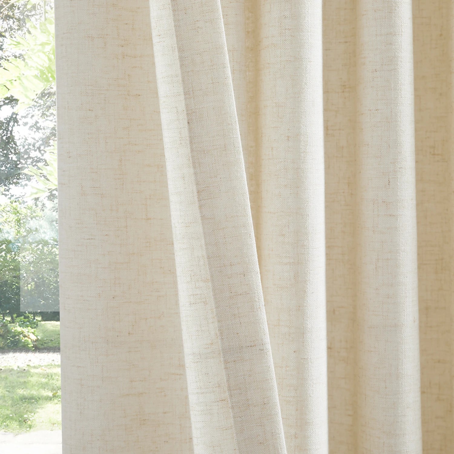 Amara 1038-1 floor-to-ceiling linen light-filtering curtains front and back detail display