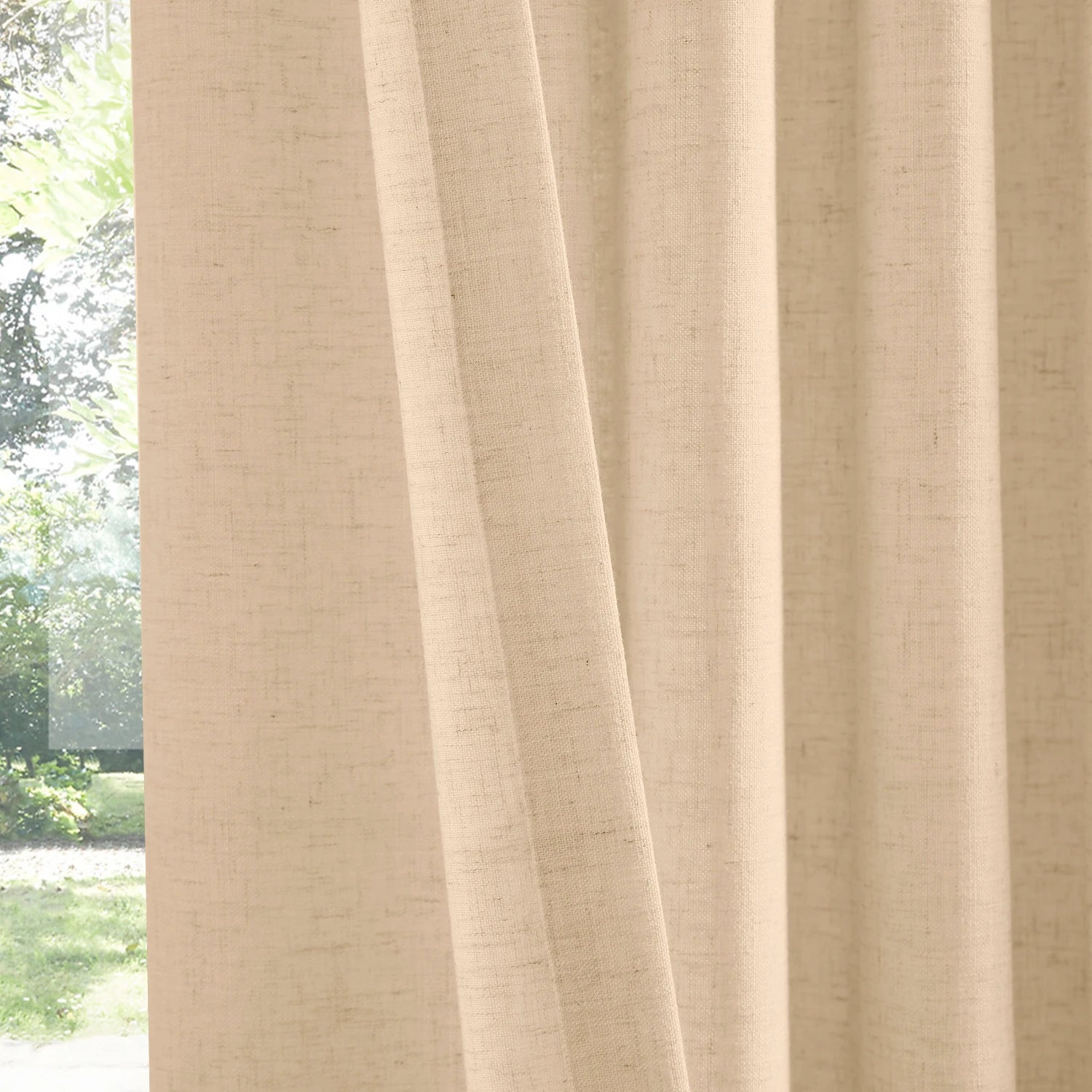 Amara 1038-3 floor-to-ceiling linen light-filtering curtains front and back detail display