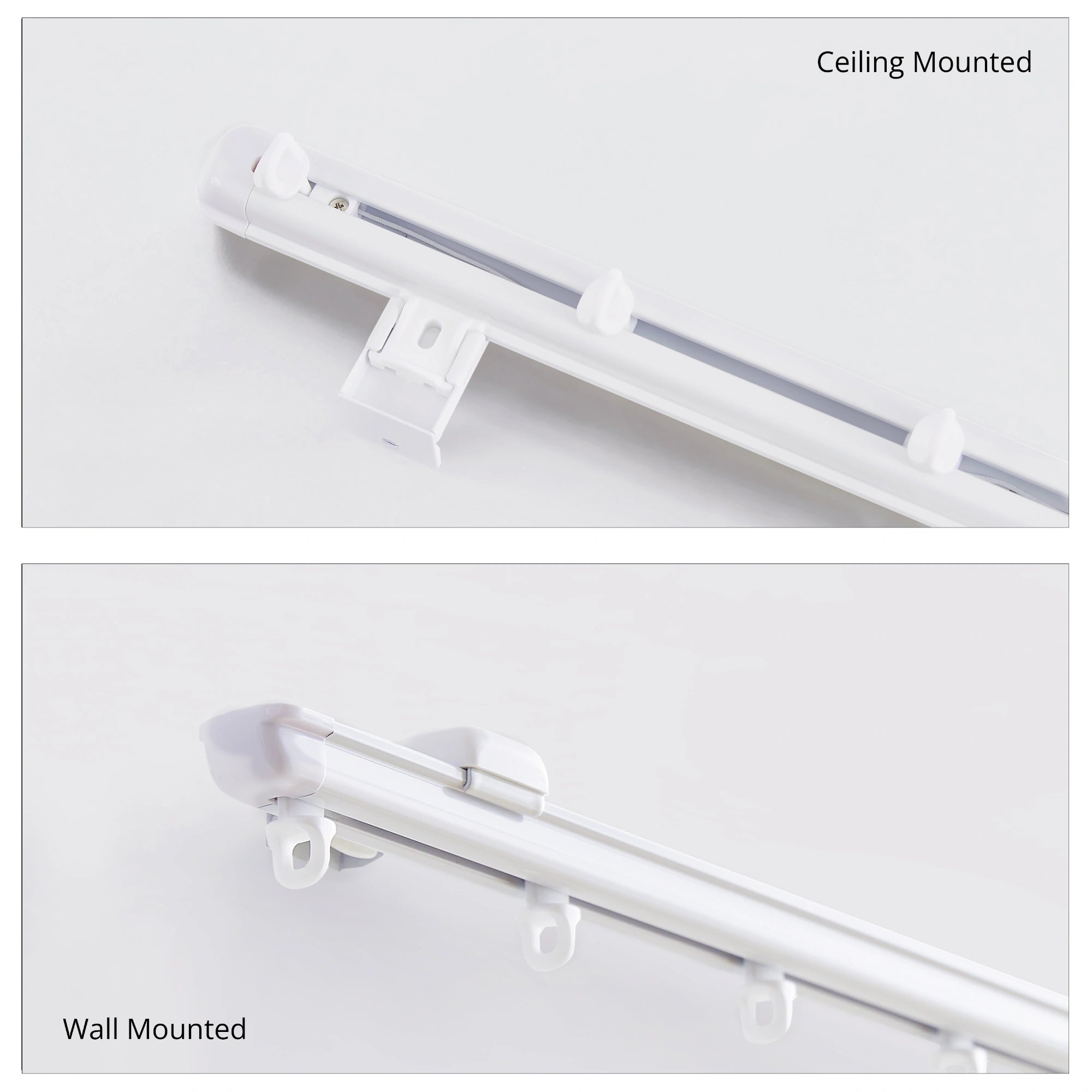 Arden 2302-60A_2 adjustable ripple fold curtain track showcasing installation methods in different locations in a product image
