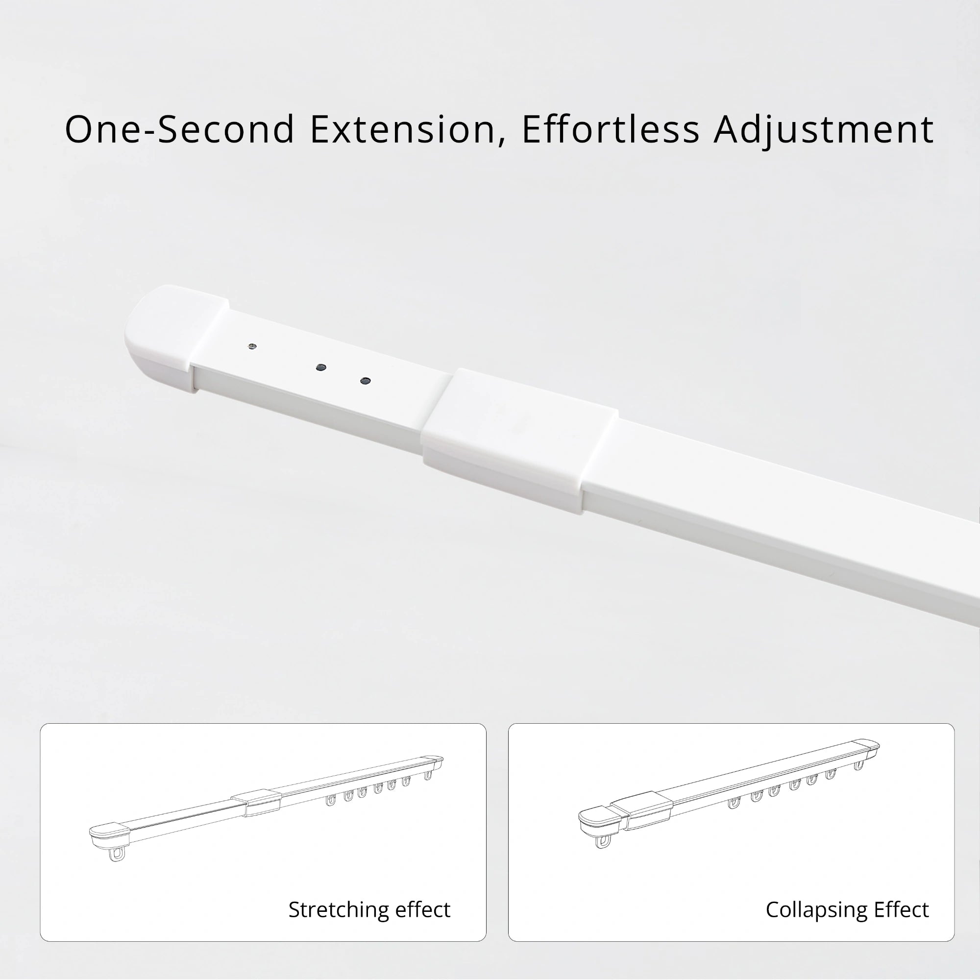 Arden 2302-60A_4 adjustable ripple fold curtain track showcasing stretching effect in a product image