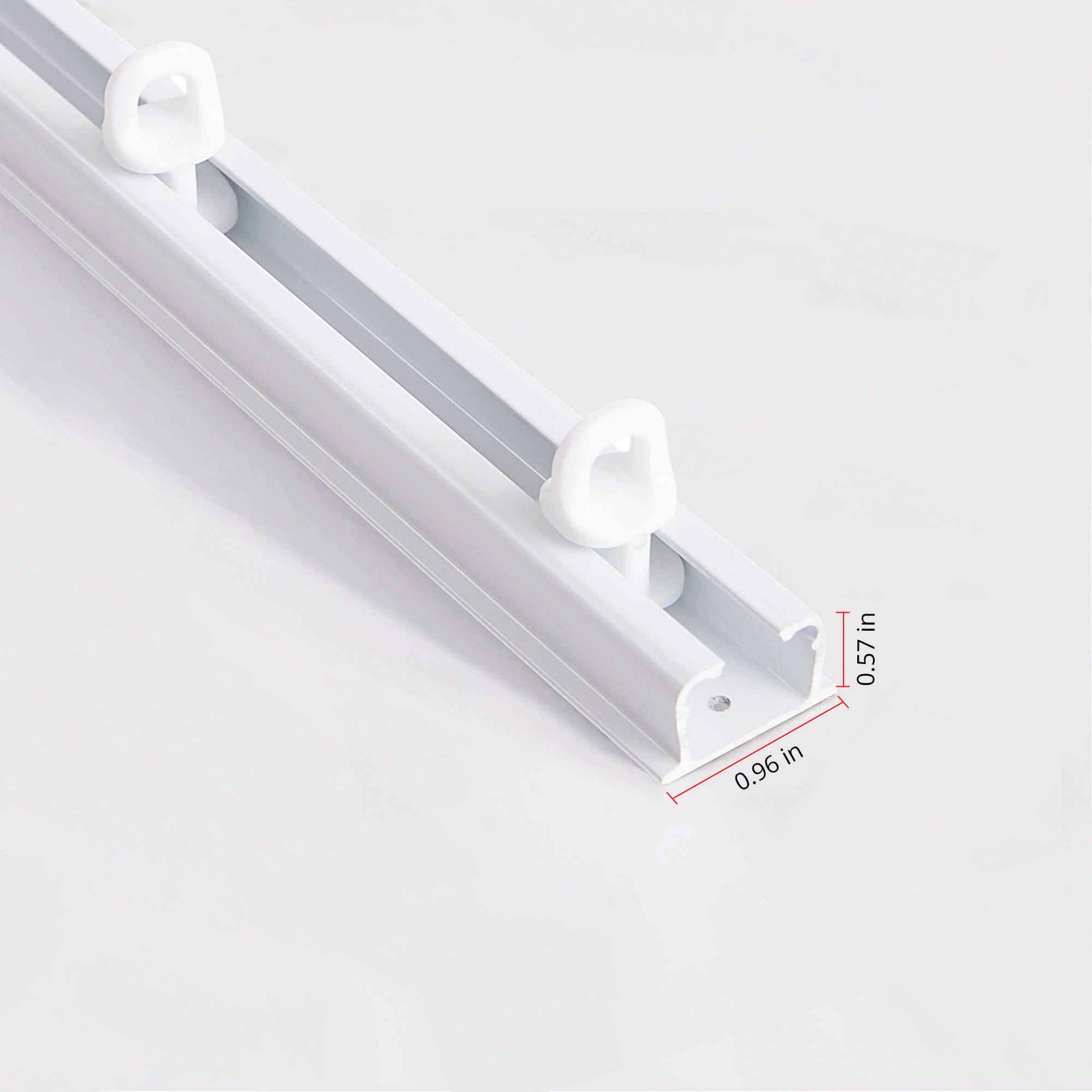 Arden 2302-60A_7 adjustable ripple fold curtain track showcasing height and width dimensions in a product image