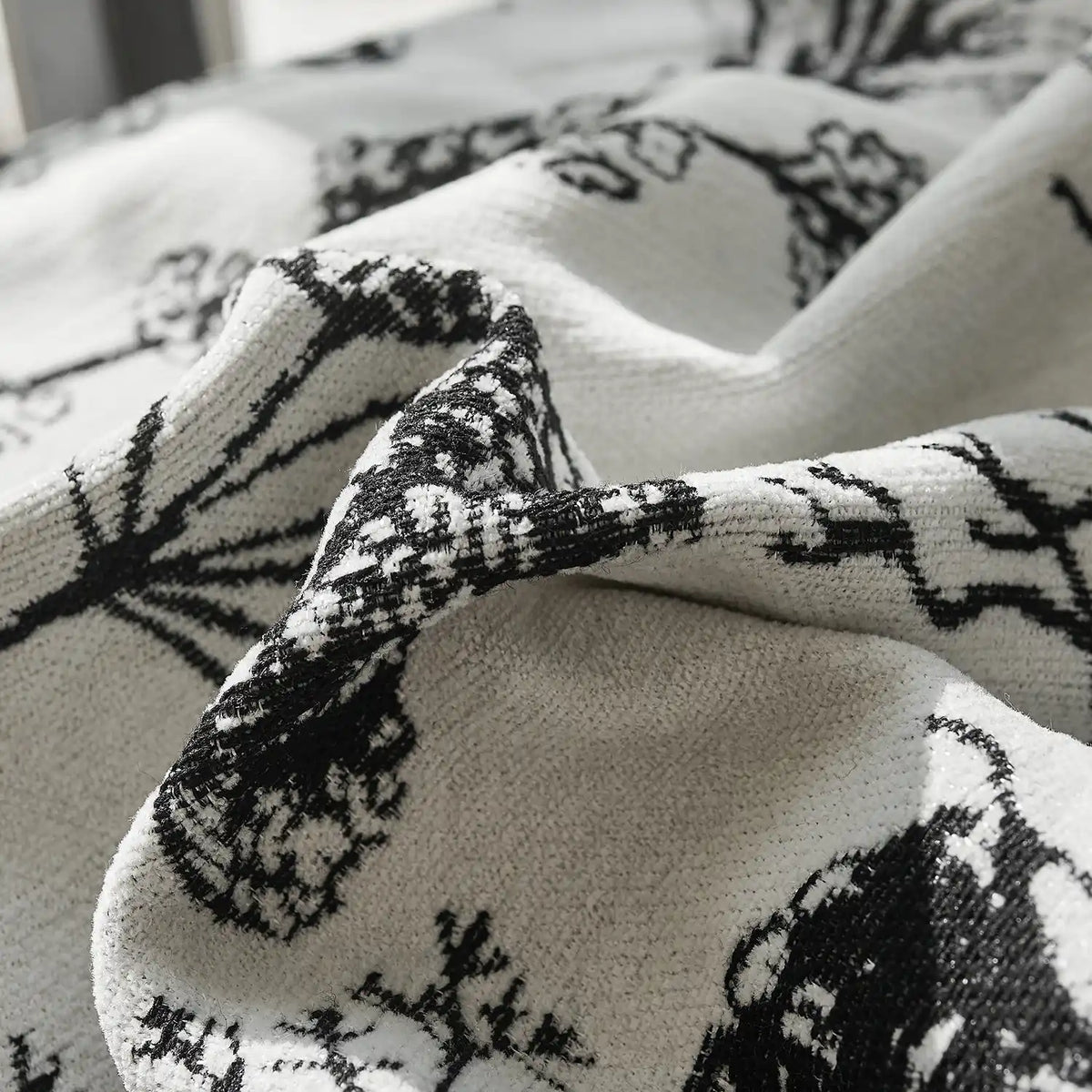 Arlina H-001_detail_5 black berry floral jacquard chenille blackout drapes showing intricate fabric pattern