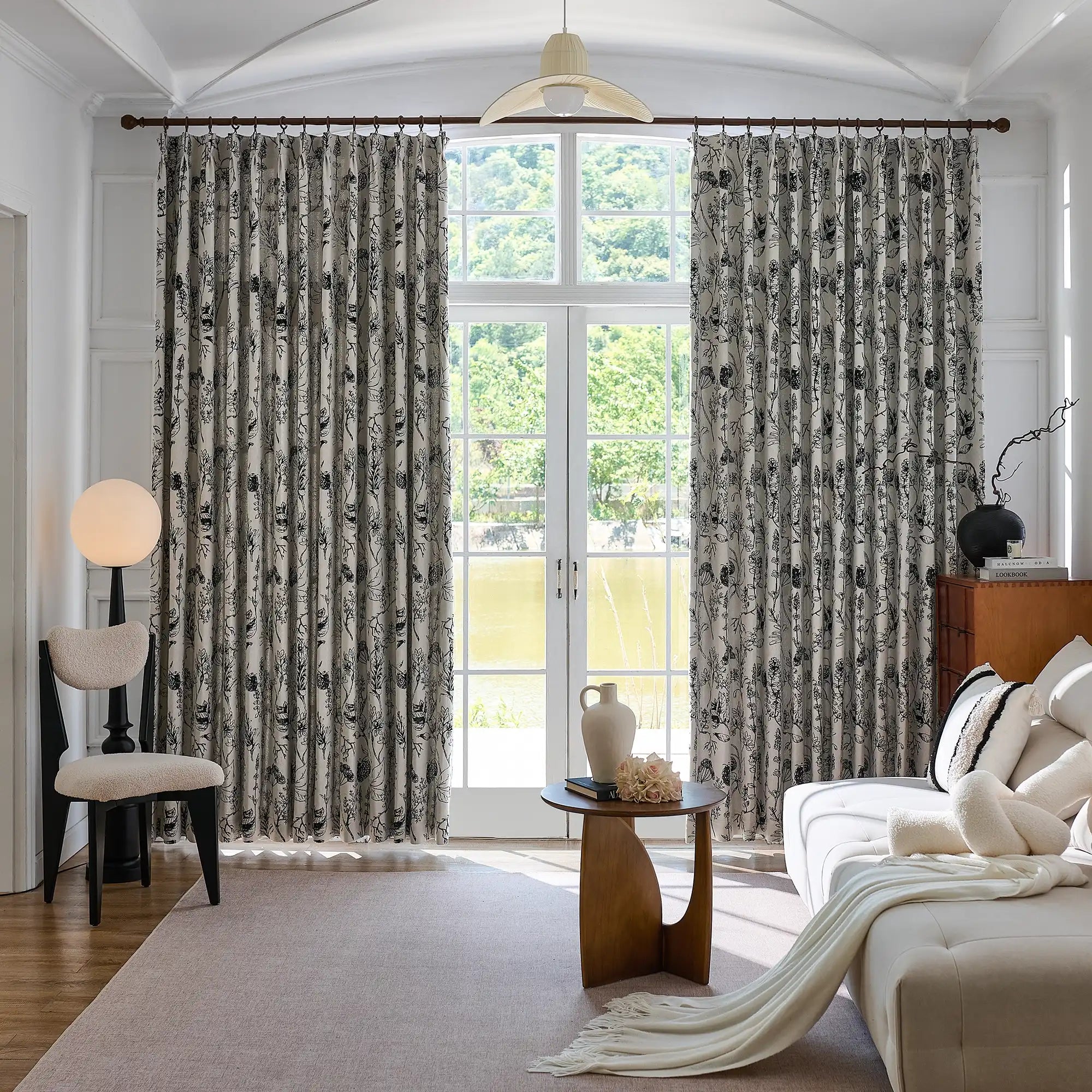 Arlina H-001_scene_1 black berry floral jacquard chenille blackout drapes in elegant home setting