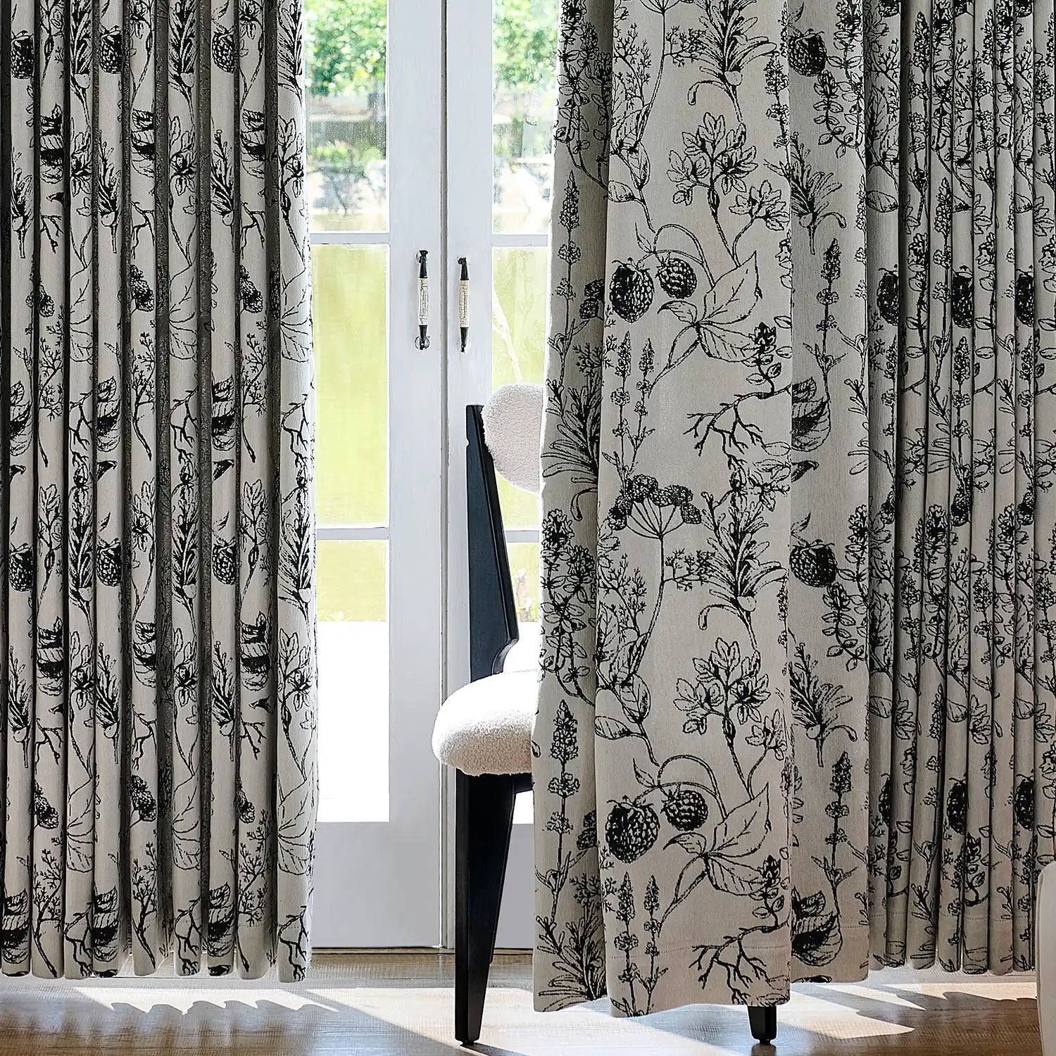 Arlina H-001_scene_11 black berry floral jacquard chenille blackout drapes in elegant home setting