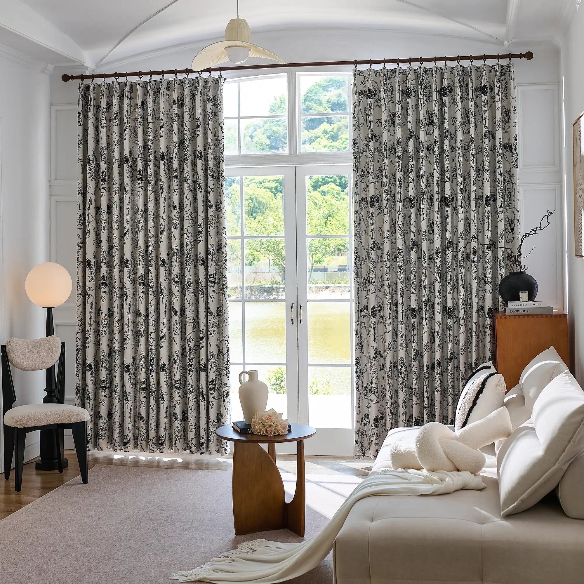 Arlina H-001_scene_2 black berry floral jacquard chenille blackout drapes in elegant home setting