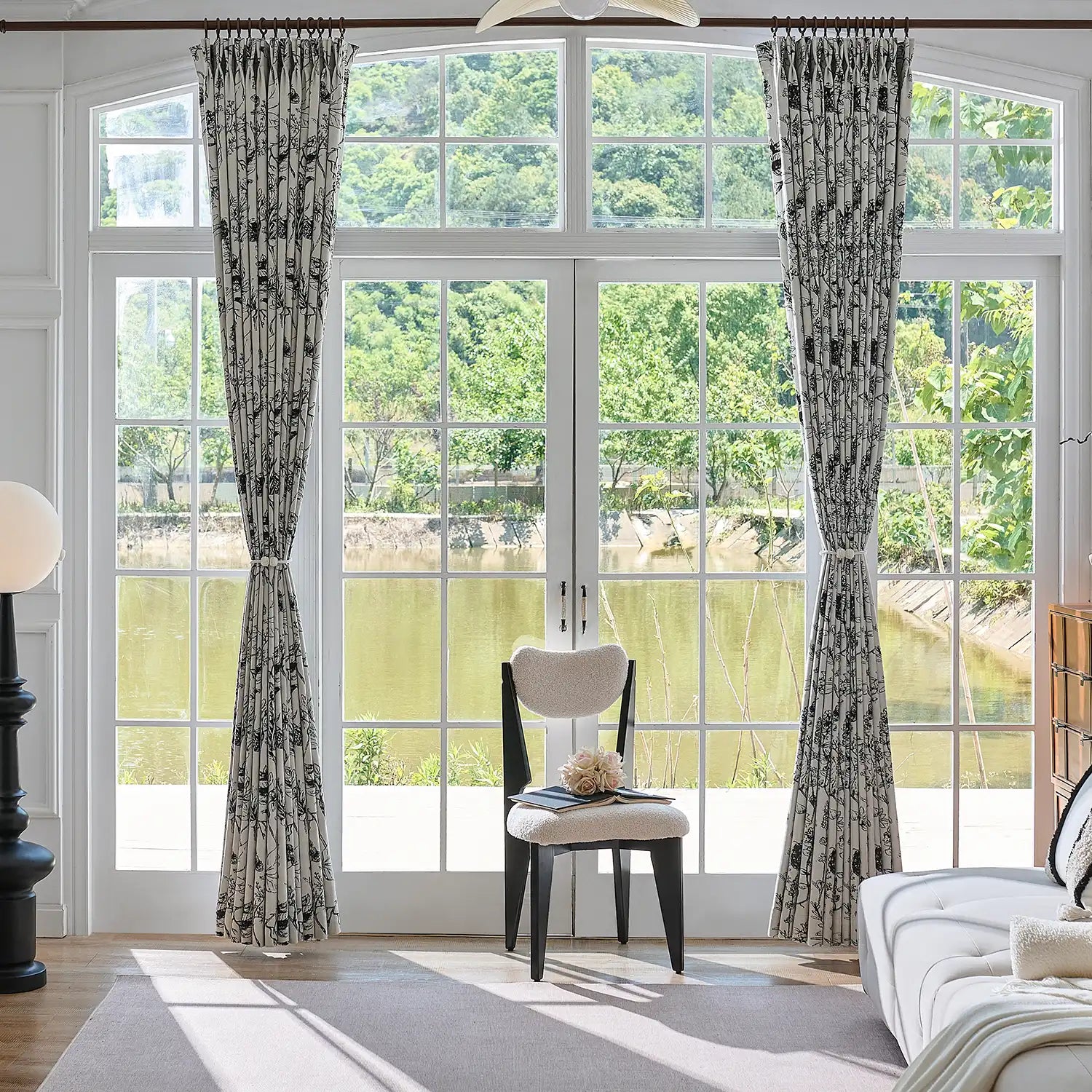 Arlina H-001_scene_3 black berry floral jacquard chenille blackout drapes in elegant home setting