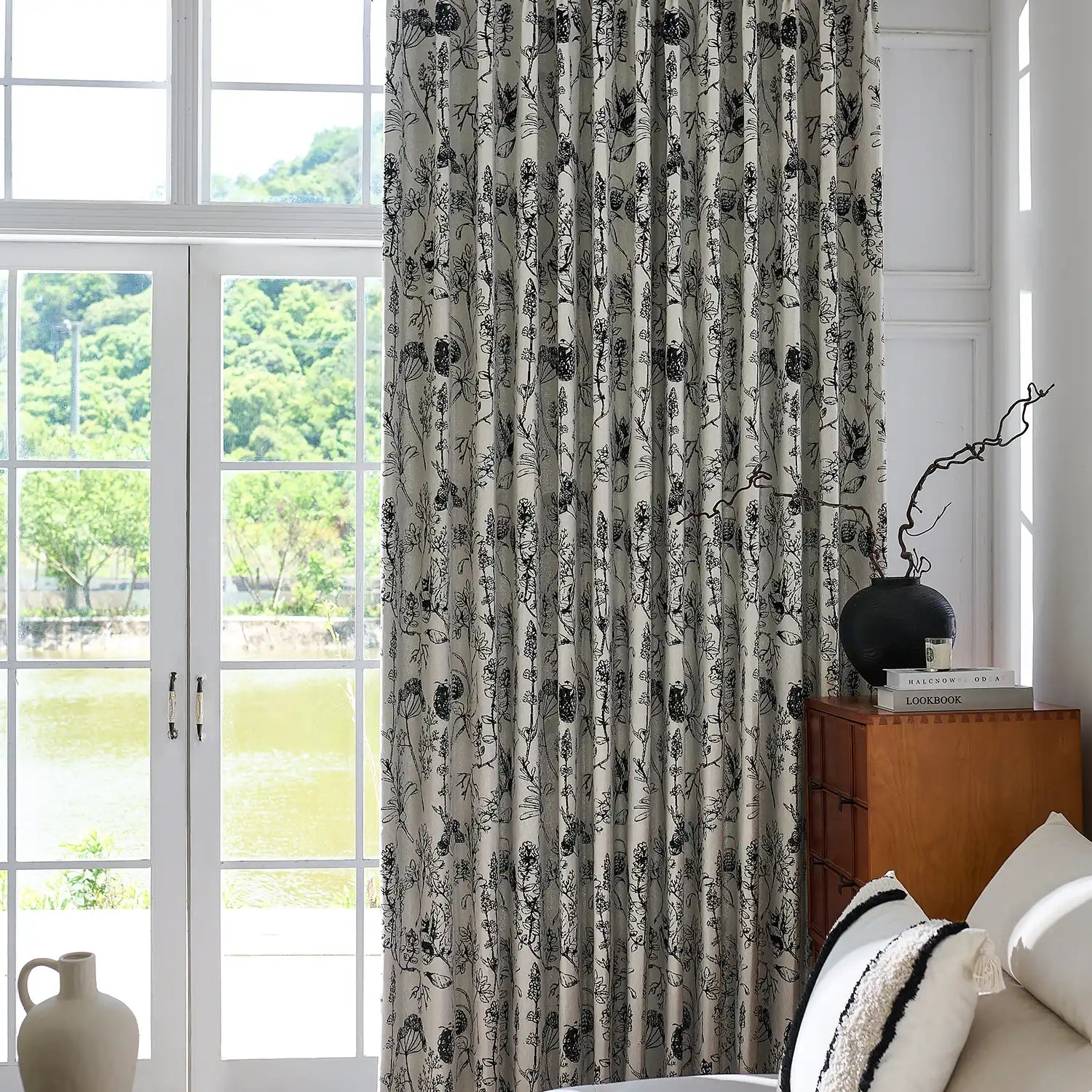 Arlina H-001_scene_4 black berry floral jacquard chenille blackout drapes in elegant home setting
