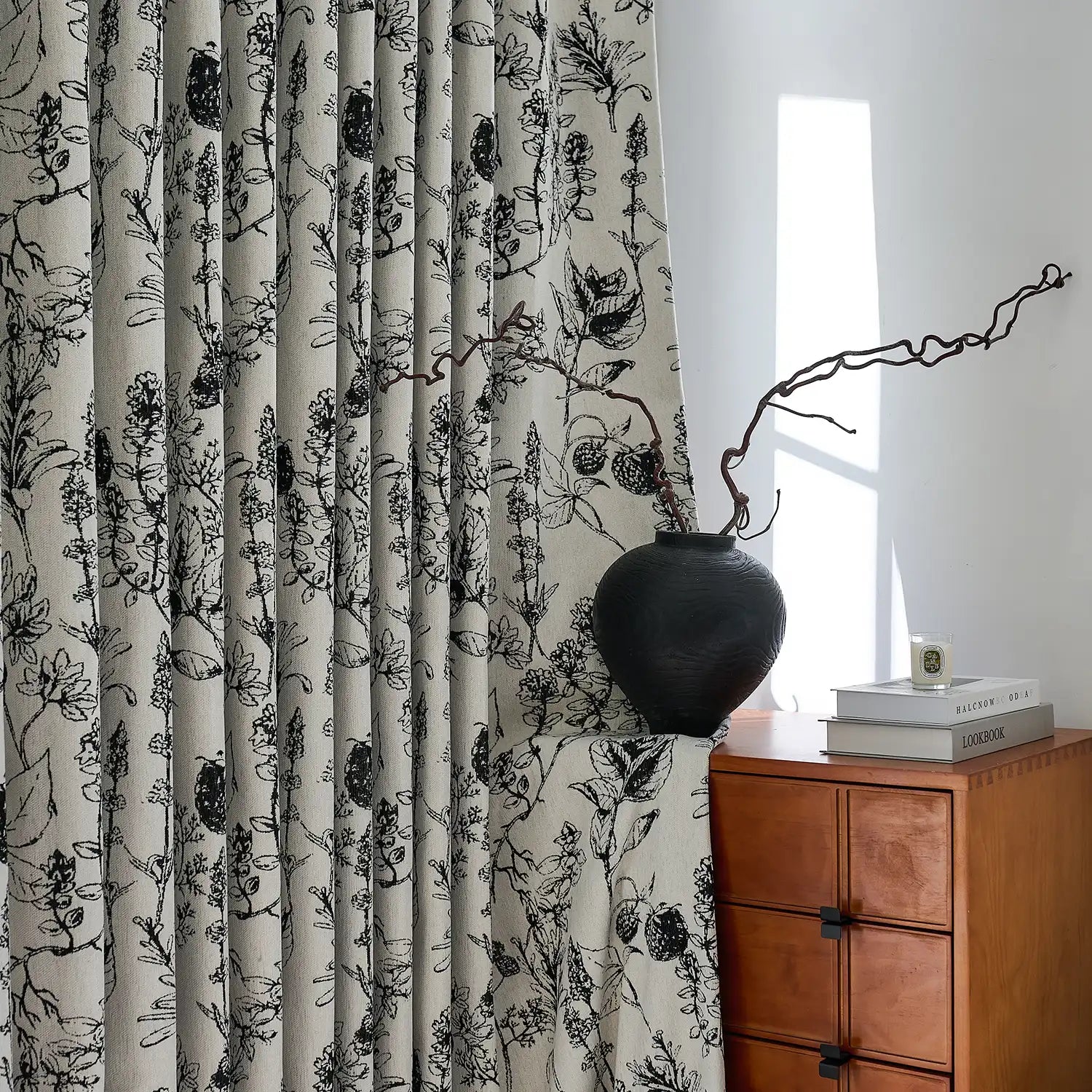 Arlina H-001_scene_5 black berry floral jacquard chenille blackout drapes in elegant home setting