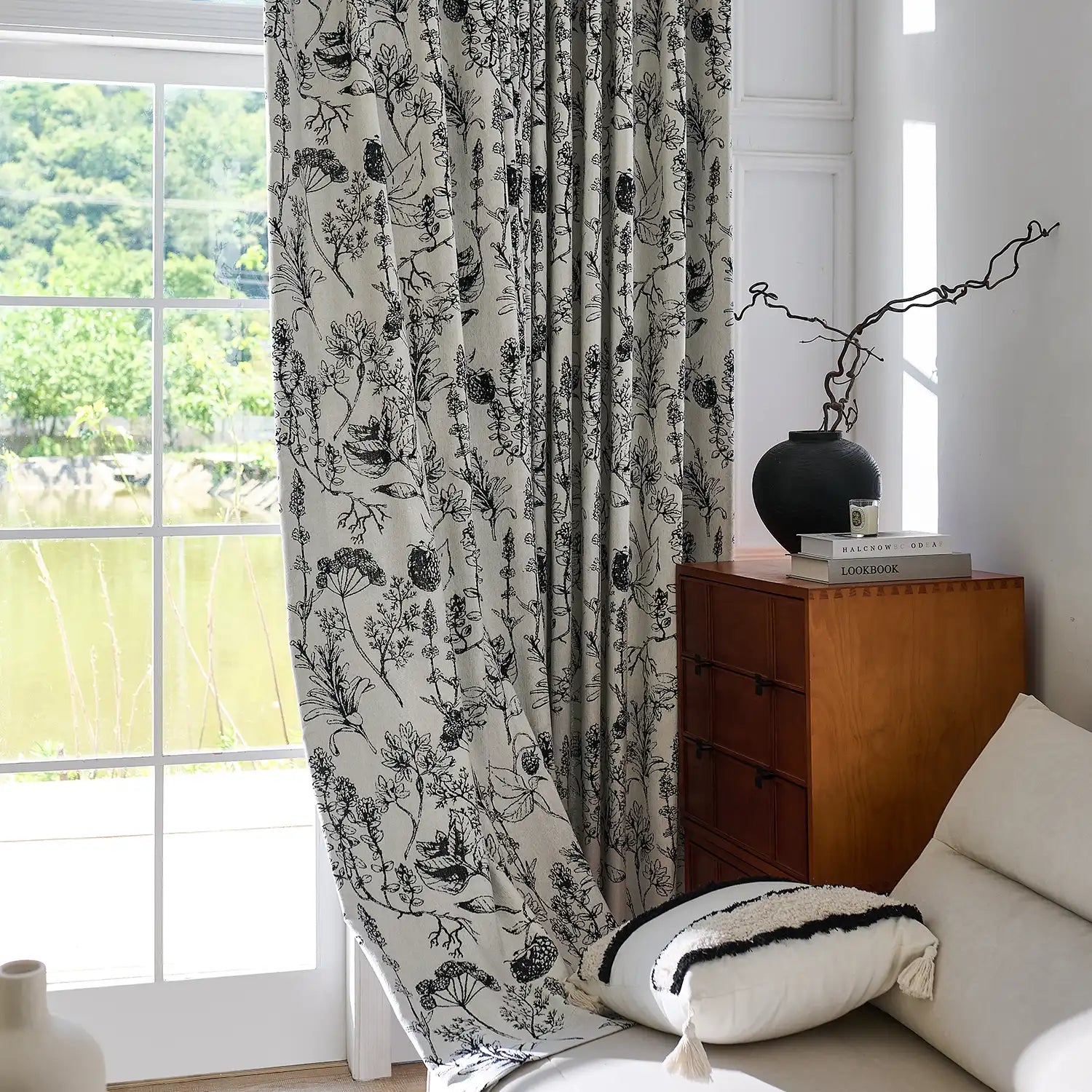 Arlina H-001_scene_6 black berry floral jacquard chenille blackout drapes in elegant home setting