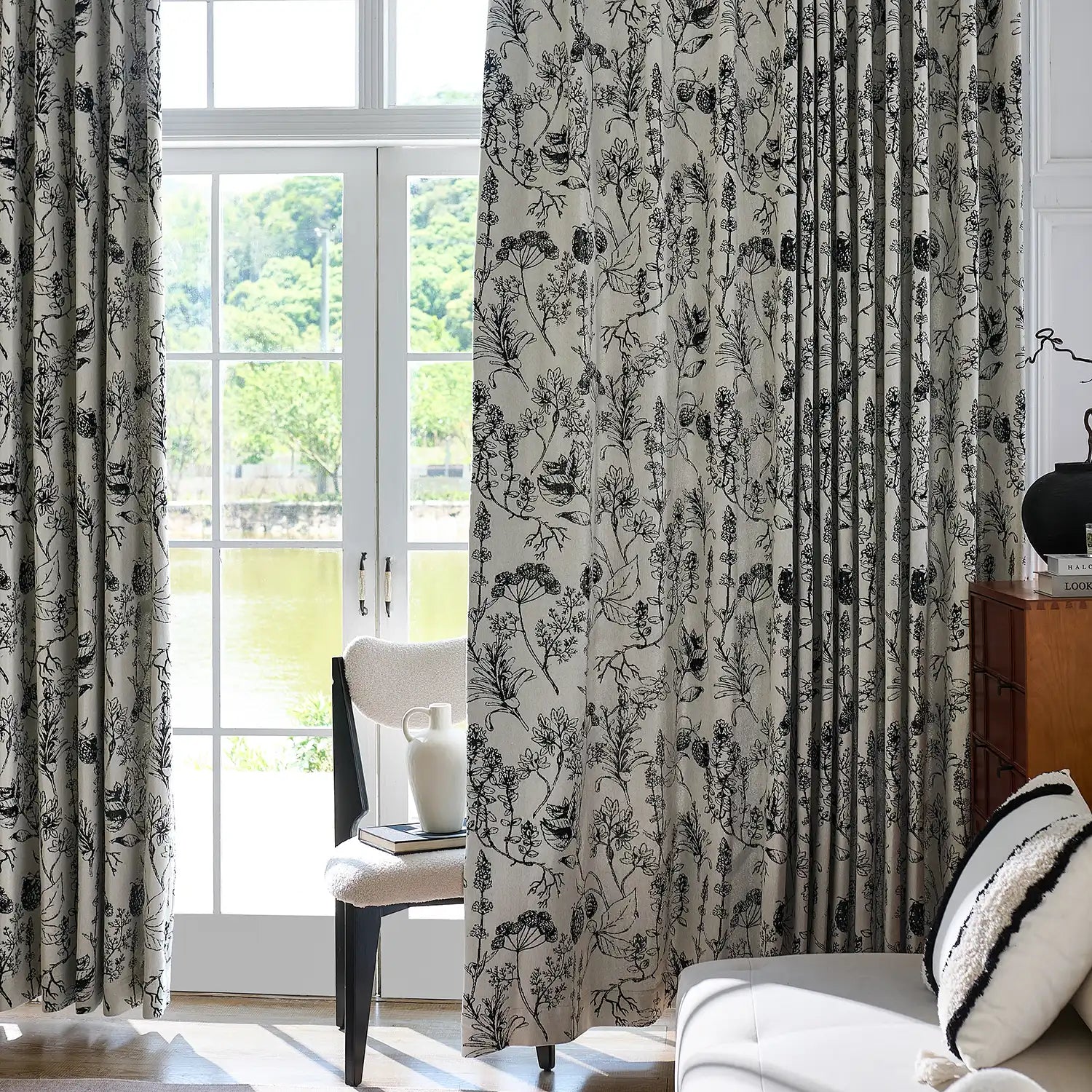 Arlina H-001_scene_7 black berry floral jacquard chenille blackout drapes in elegant home setting