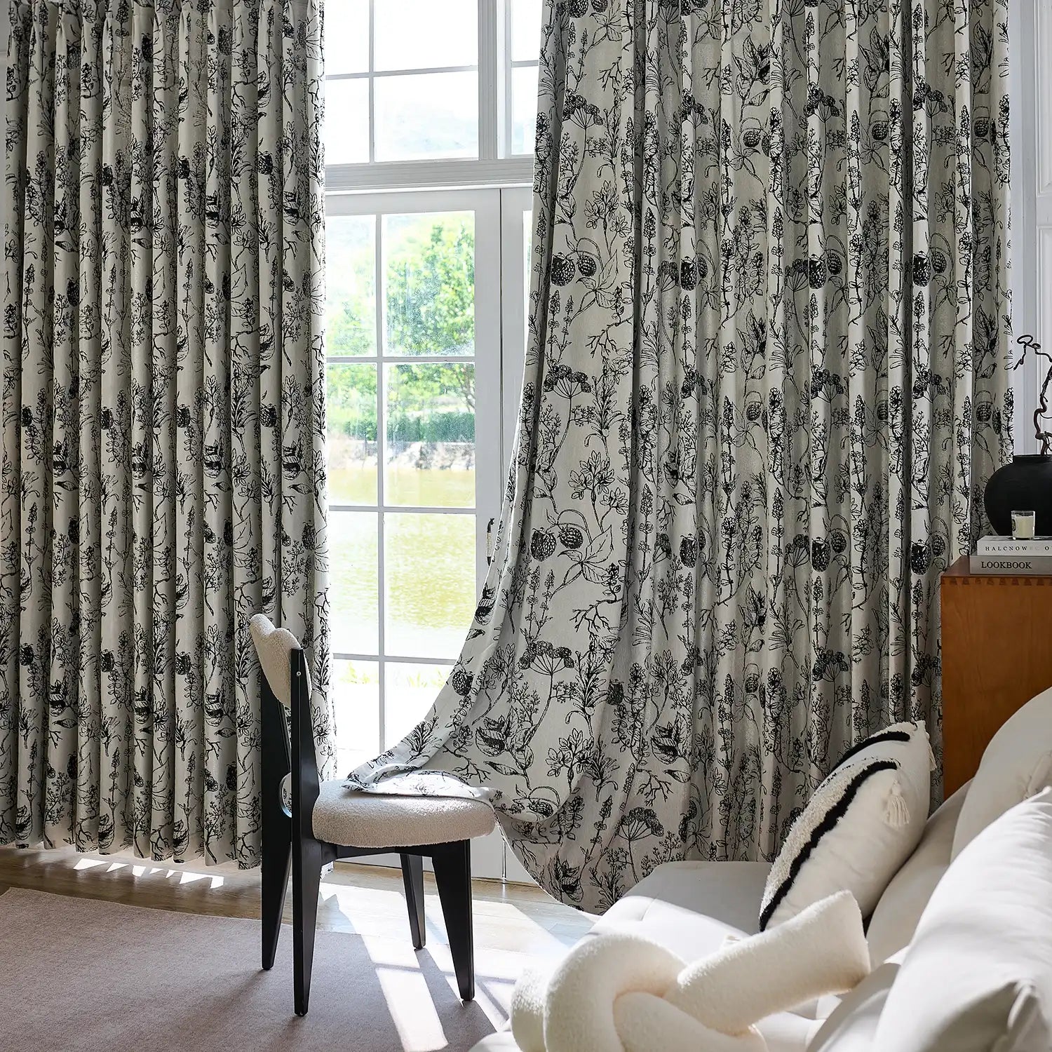 Arlina H-001_scene_9 black berry floral jacquard chenille blackout drapes in elegant home setting
