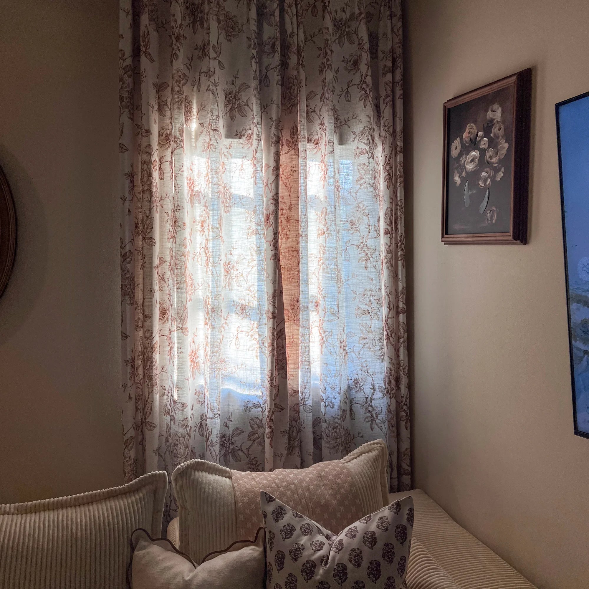 Aveline Print Vintage Mocha Brown Floral Linen Curtains