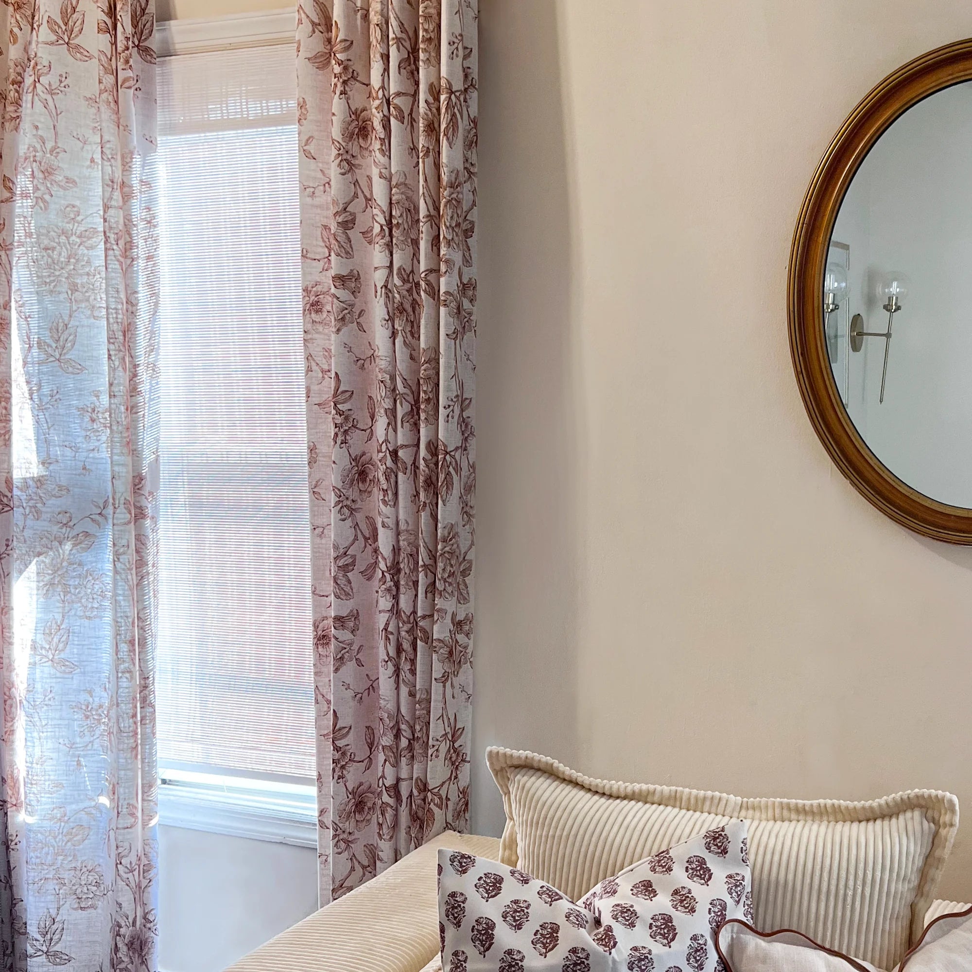 Aveline Print Vintage Mocha Brown Floral Linen Curtains