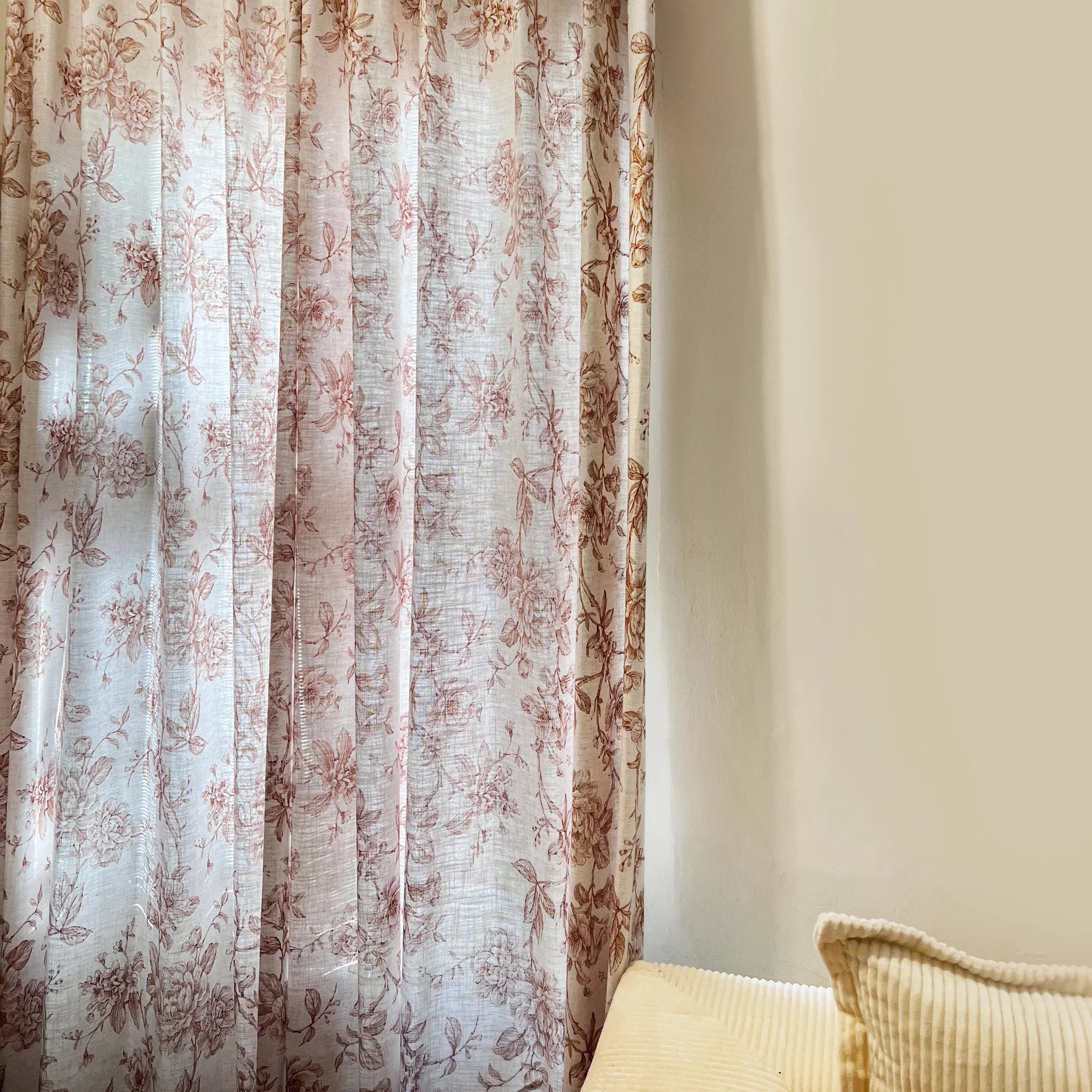 Aveline Print Vintage Mocha Brown Floral Linen Curtains