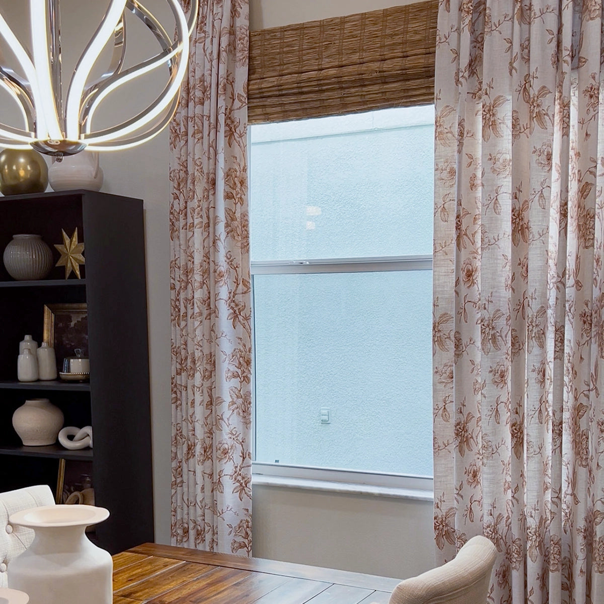Aveline Print Vintage Mocha Brown Floral Linen Curtains