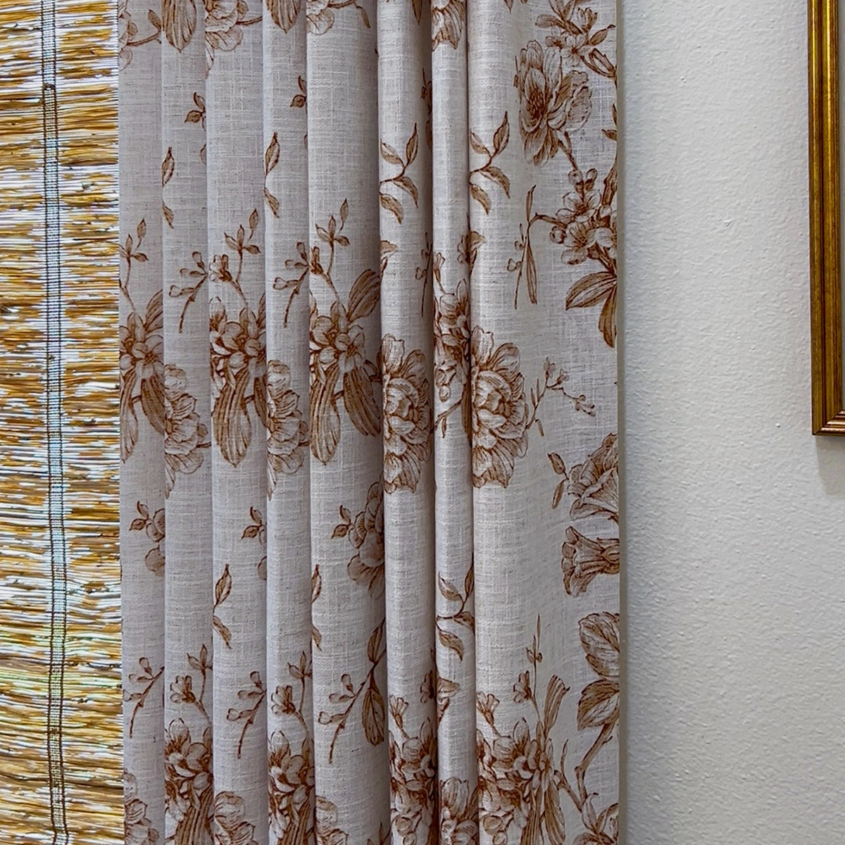 Aveline Print Vintage Mocha Brown Floral Linen Curtains