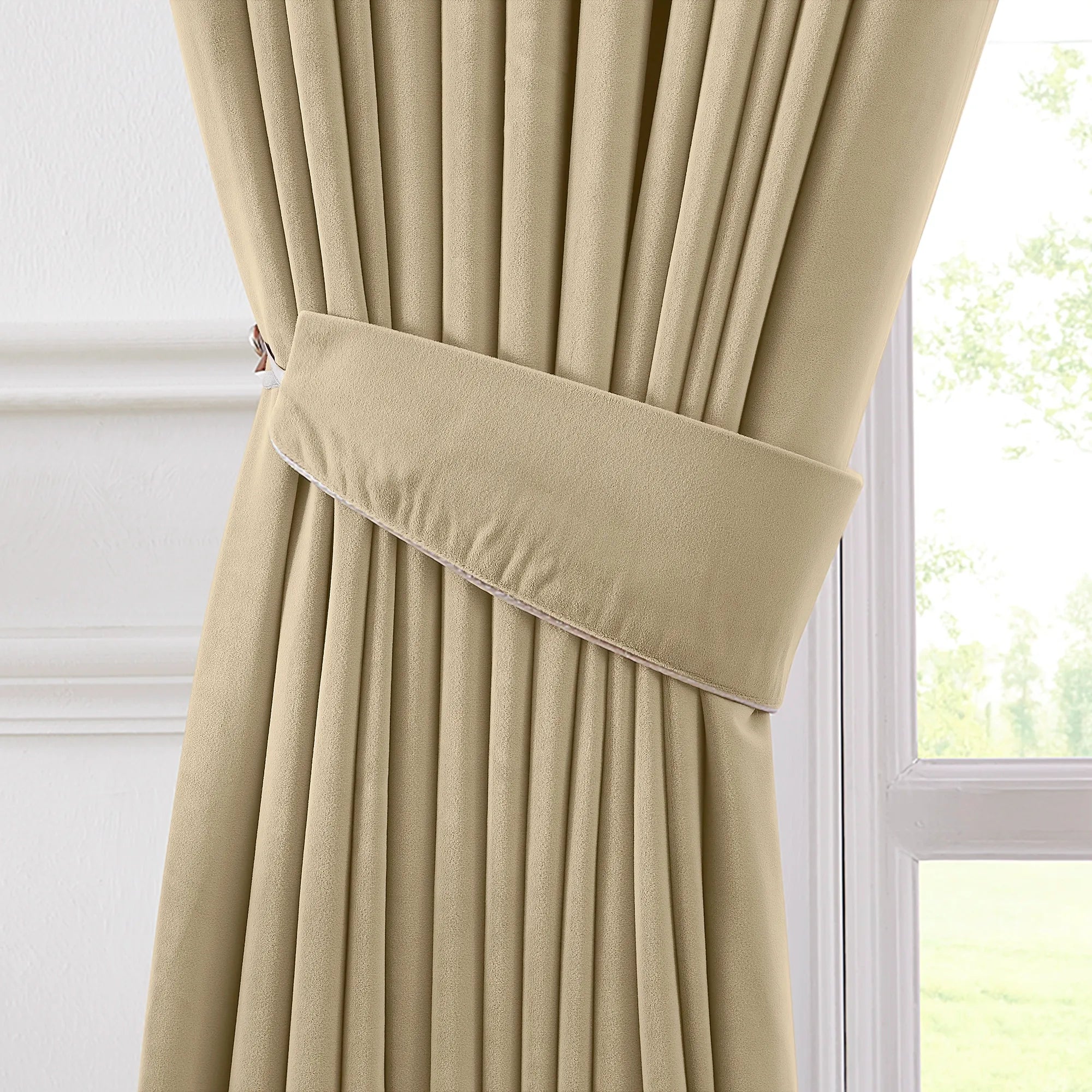 Calista Crystal Velvet Curtains - Luxurious Drapes add a touch of sophistication to your living room with premium texture and elegant visual appeal