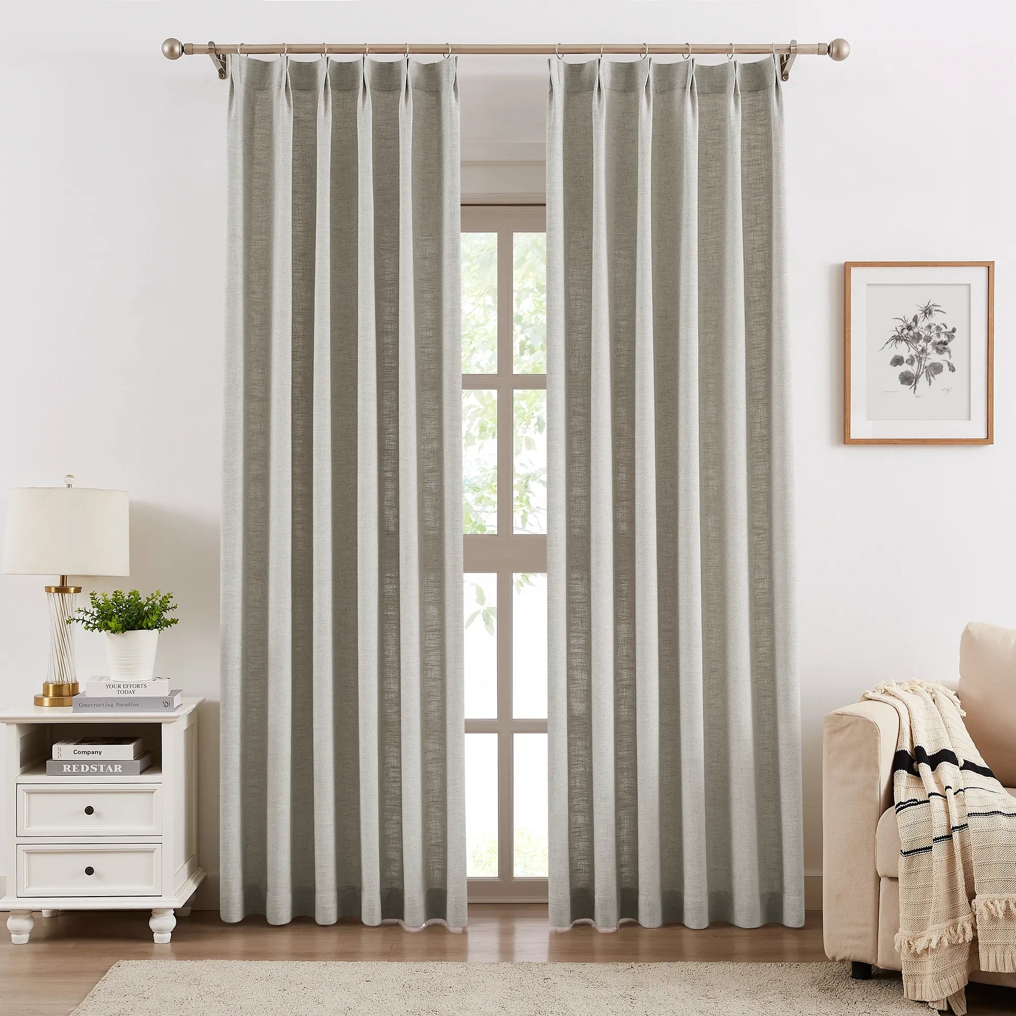 Caryss 9151-3 linen-blend curtains, soft texture for living room and bedroom