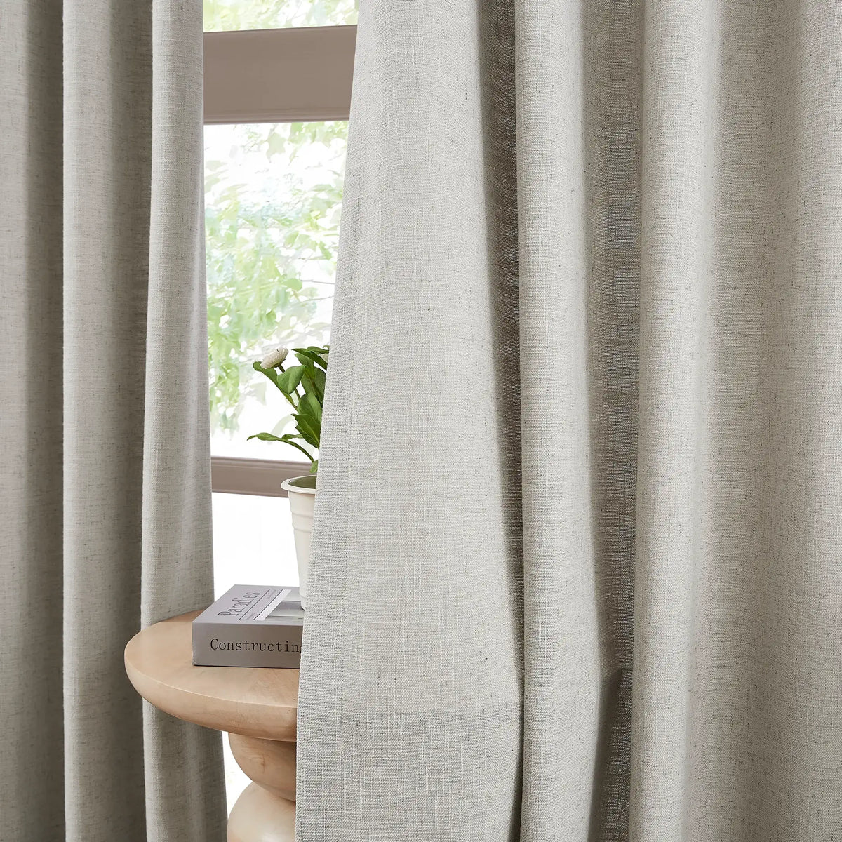 Caryss 9151-3 linen-blend curtains, light filtering withdelicate drape, detail display