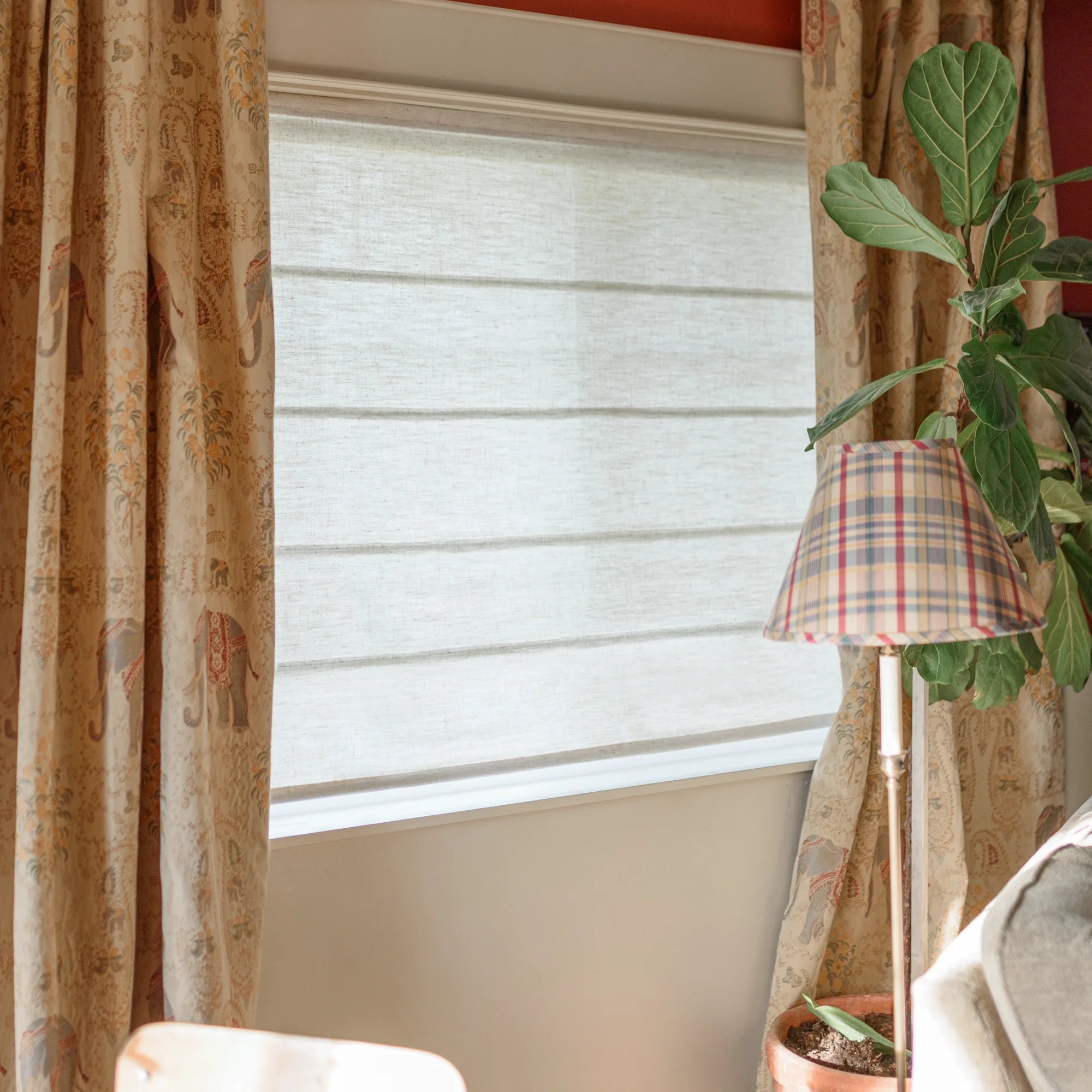 Celina Light Beige Linen Curtains for Roman Shades: Image 8823-2-2 displays elegant tailored folds, soft natural linen texture, and sophisticated light filtering in a modern home setting