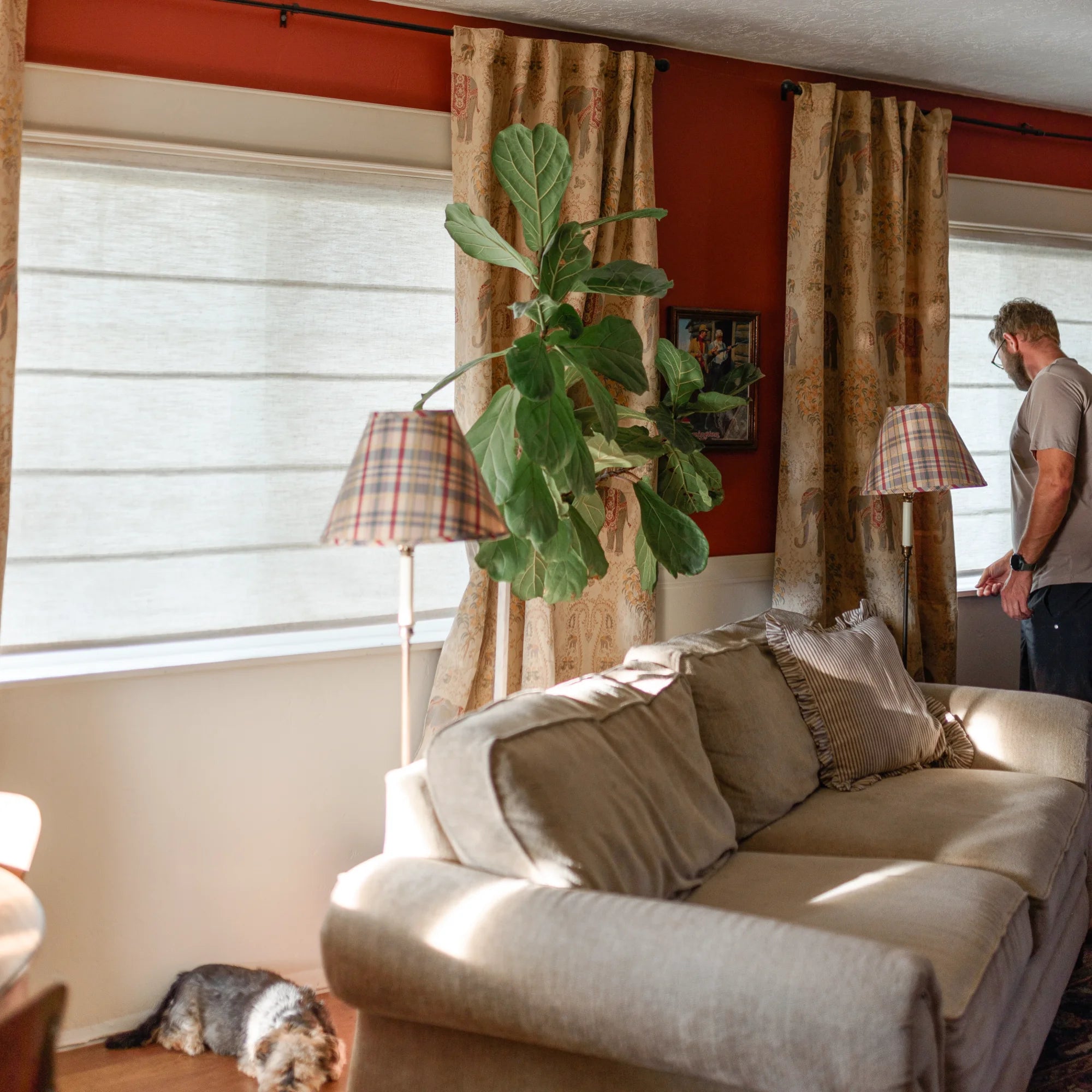 Celina Light Beige Linen Curtains for Roman Shades: Image 8823-2-3 displays elegant tailored folds, soft natural linen texture, and sophisticated light filtering in a modern home setting