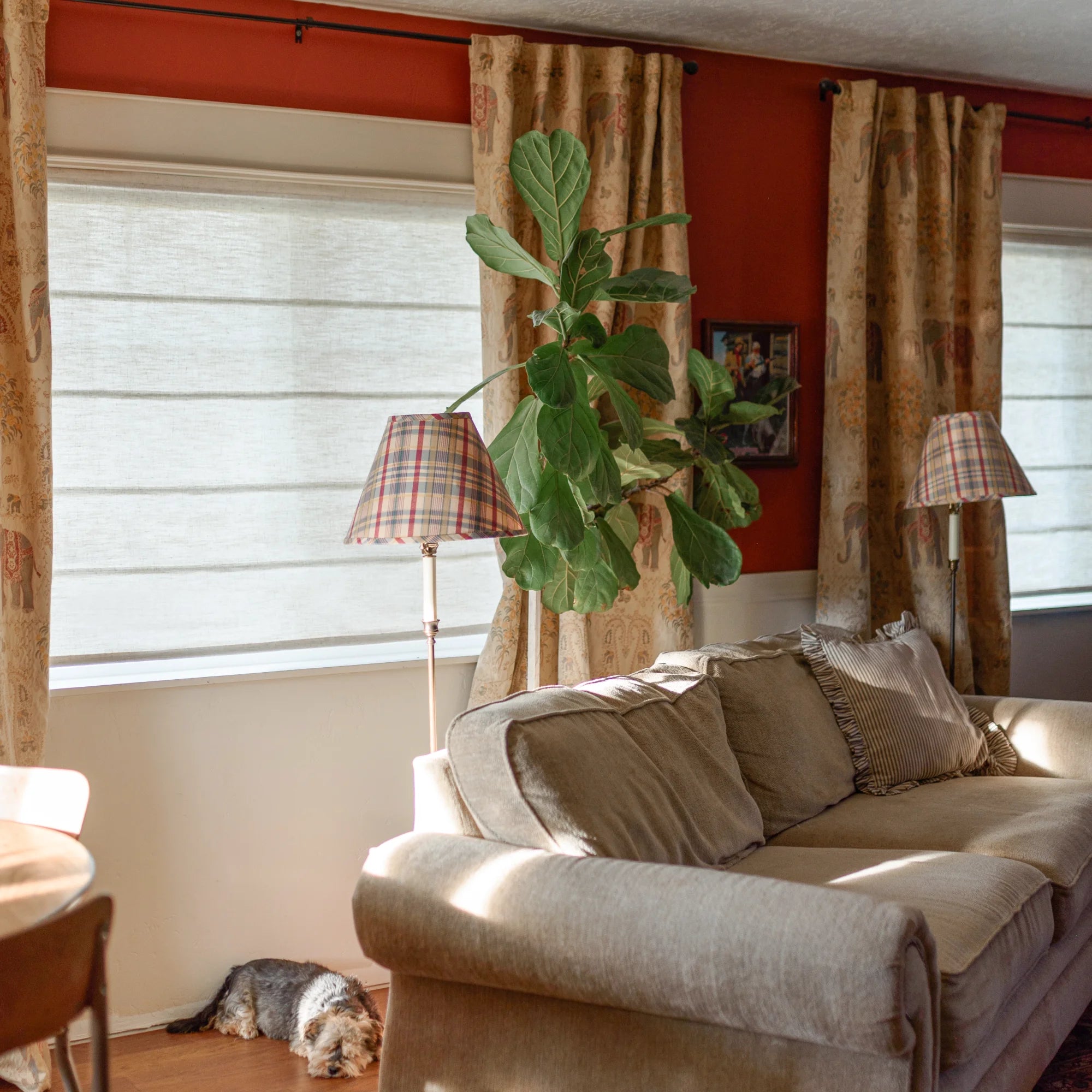 Celina Light Beige Linen Curtains for Roman Shades: Image 8823-2-4 shows delicate beige linen fabric, neat tailored folds, soft diffused light control, and elegant window decor in a modern living space
