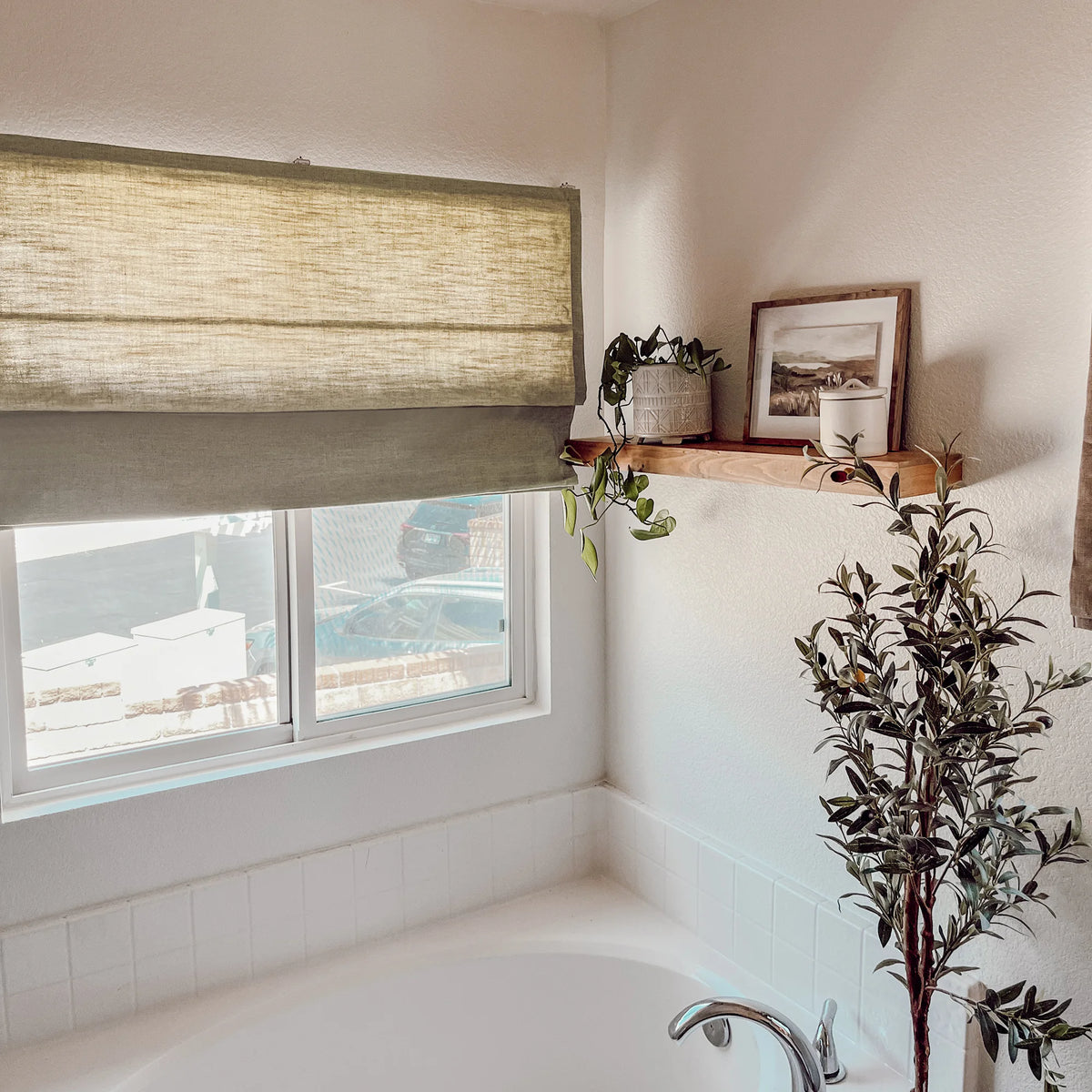 Celina Khaki Linen Curtains for Roman Shades for Sophisticated Light Control: Image 8823-5_1 displays the roman shade with premium khaki linen material, natural texture and excellent light control performance for elegant home decoration.