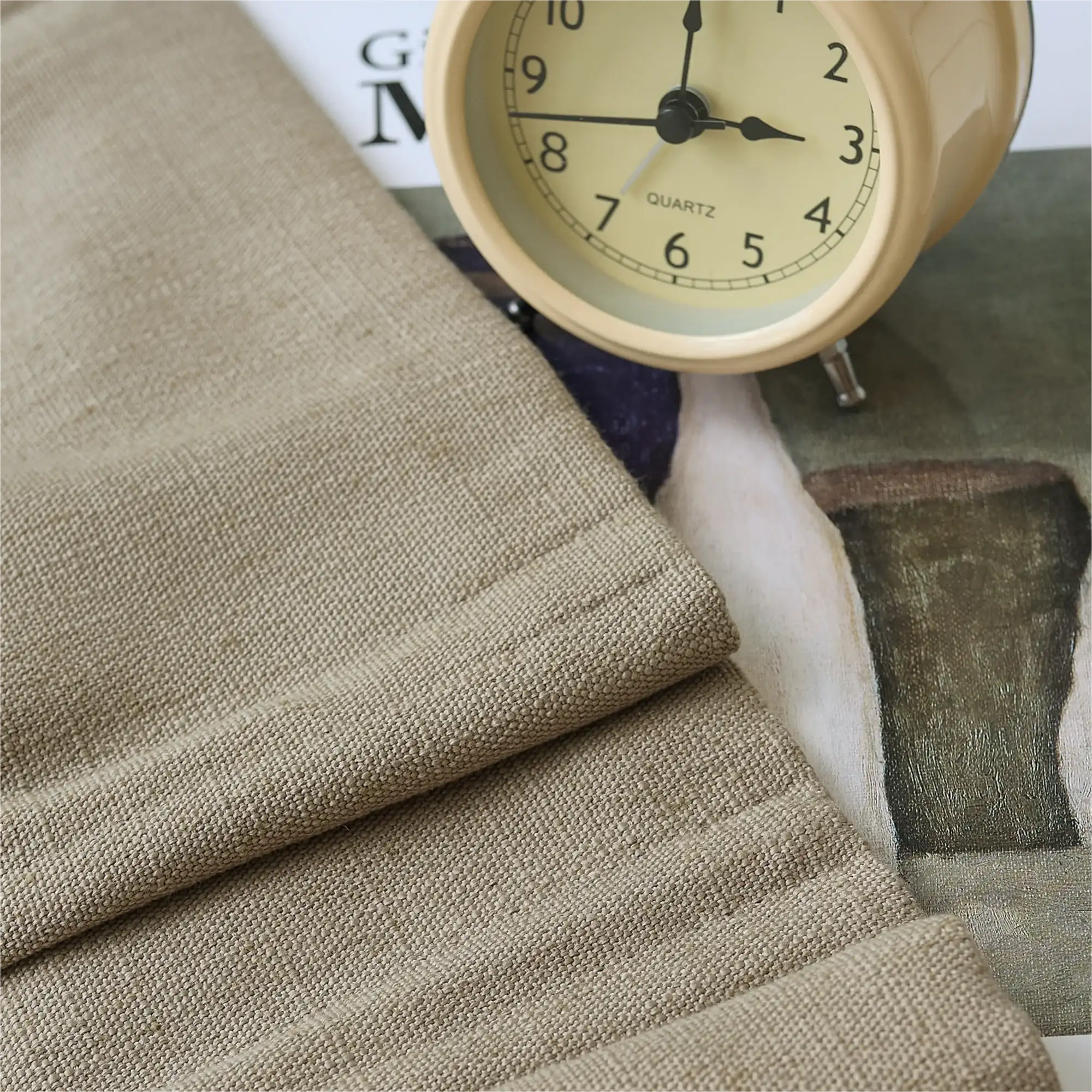 Celina Pale Olive Green Linen Curtains: Image 8823-20_scene_14 features the pale olive green linen roman shade with neat folds and sophisticated light control.