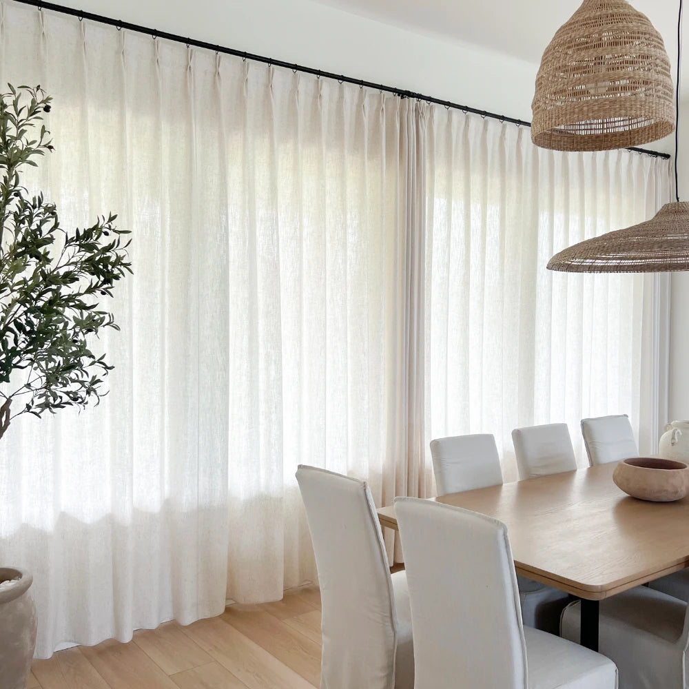 Celina 8823-2 elegant linen curtains and drapes showcased in a dining room