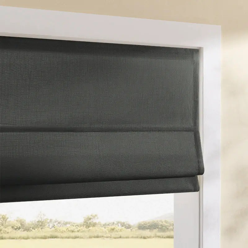 Celina Roman Shades – Elegant Pleated Drapes: Image of 8823-26_scenel_4 presenting elegant pleated roman shades with crisp folds and premium linen blend fabric