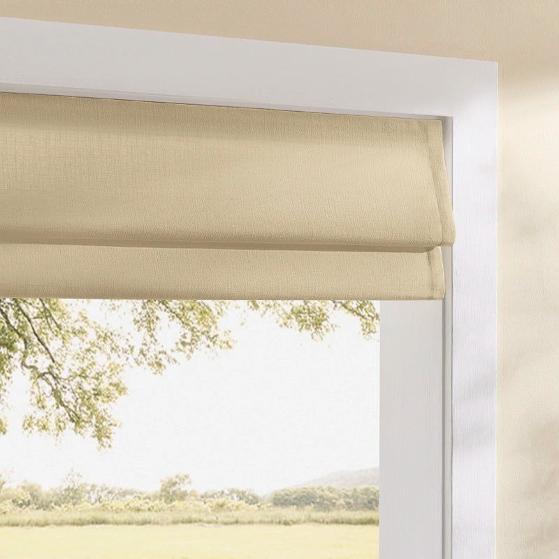 Celina 8823-5 elegant pleated Roman shades view 3 showcasing the classic fabric drapes for home interior spaces