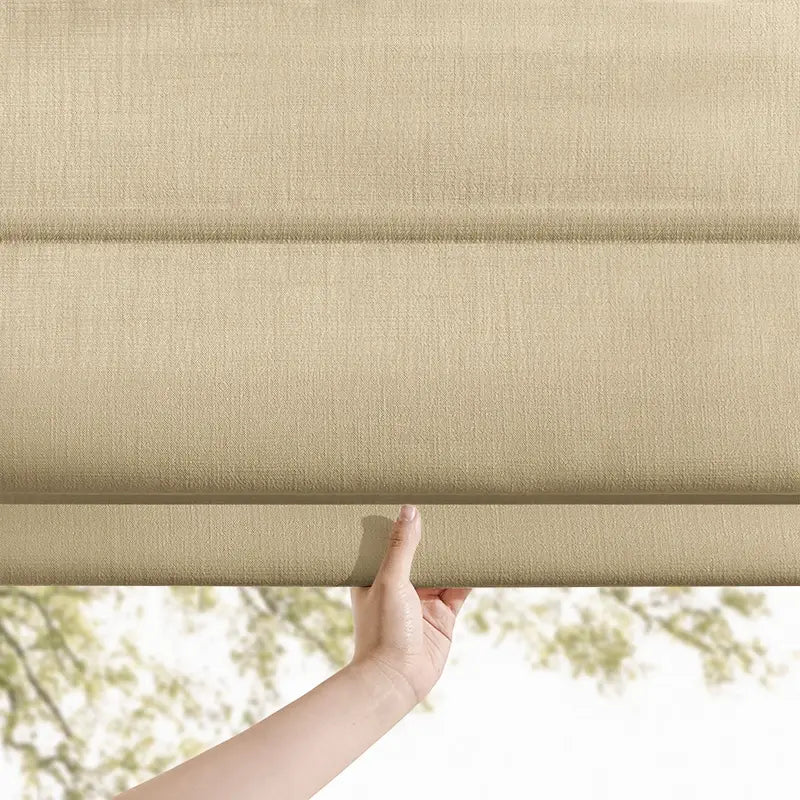 Celina 8823-5 elegant pleated Roman shades view 5 showcasing the sleek fabric drapes for home interior decor